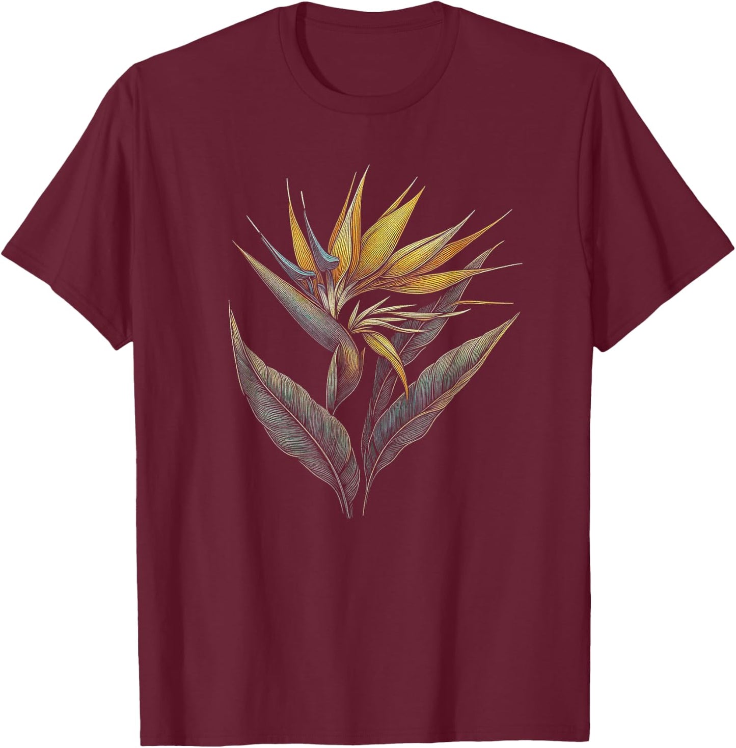 Bird Of Paradise Flower Art Design And Men T-Shirt - T-Shirt | Maroon