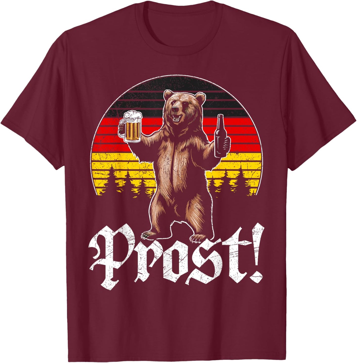 Funny Oktoberfest Cheers Bear Retro Vintage Drinking Costume T-Shirt - T-Shirt | Maroon