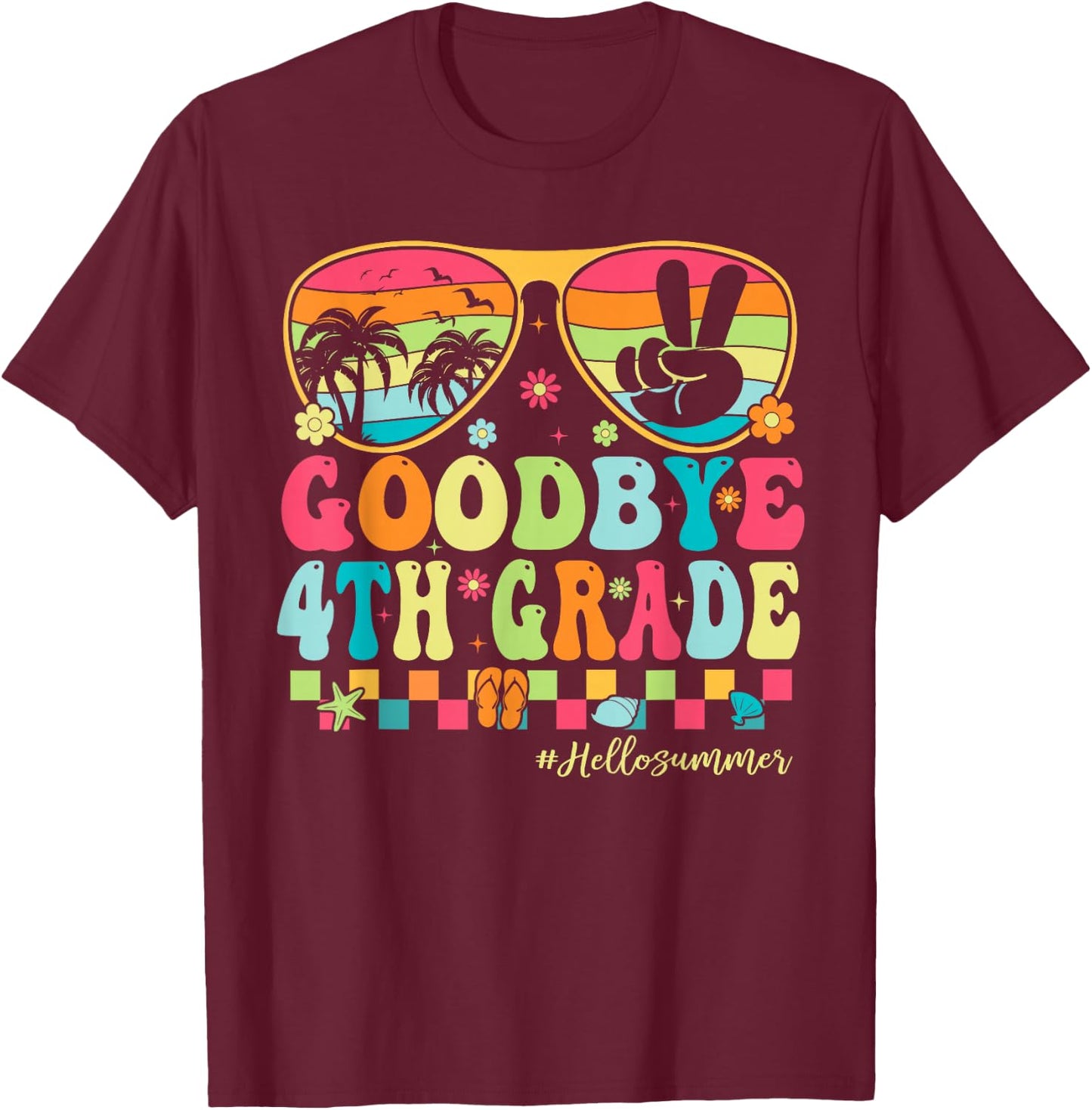 Goodbye 4th Grade Boys Kids Hello Summer Last Day of School T-Shirt - T-Shirt | Maroon