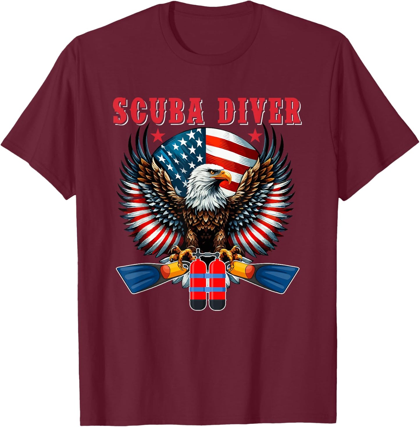Scuba Diver Job Costume Eagle Proud Flag 4th Of July Lover T-Shirt - T-Shirt | Maroon
