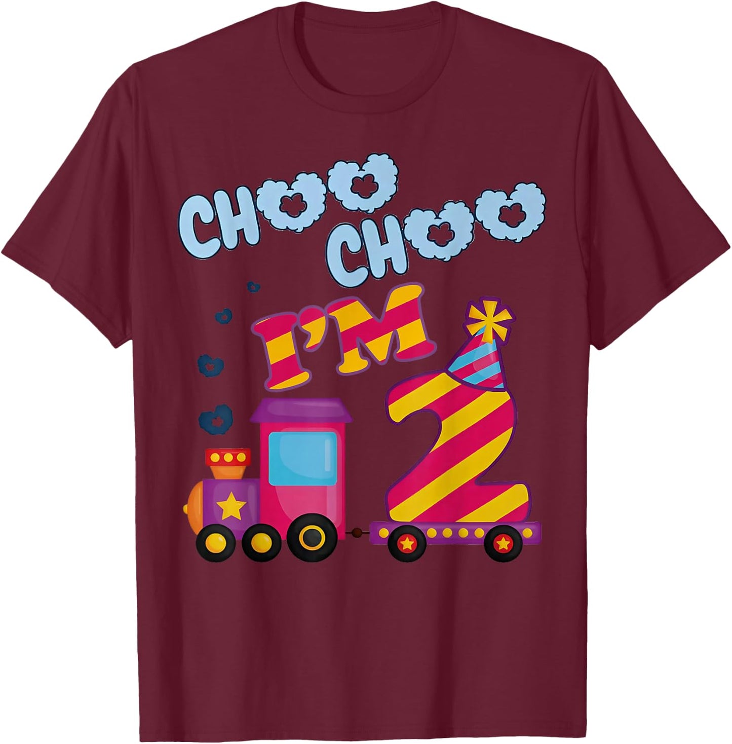 Choo Choo I'm 2nd Birthday Two 2 Year Old Train Kids Toddler T-Shirt - T-Shirt | Maroon
