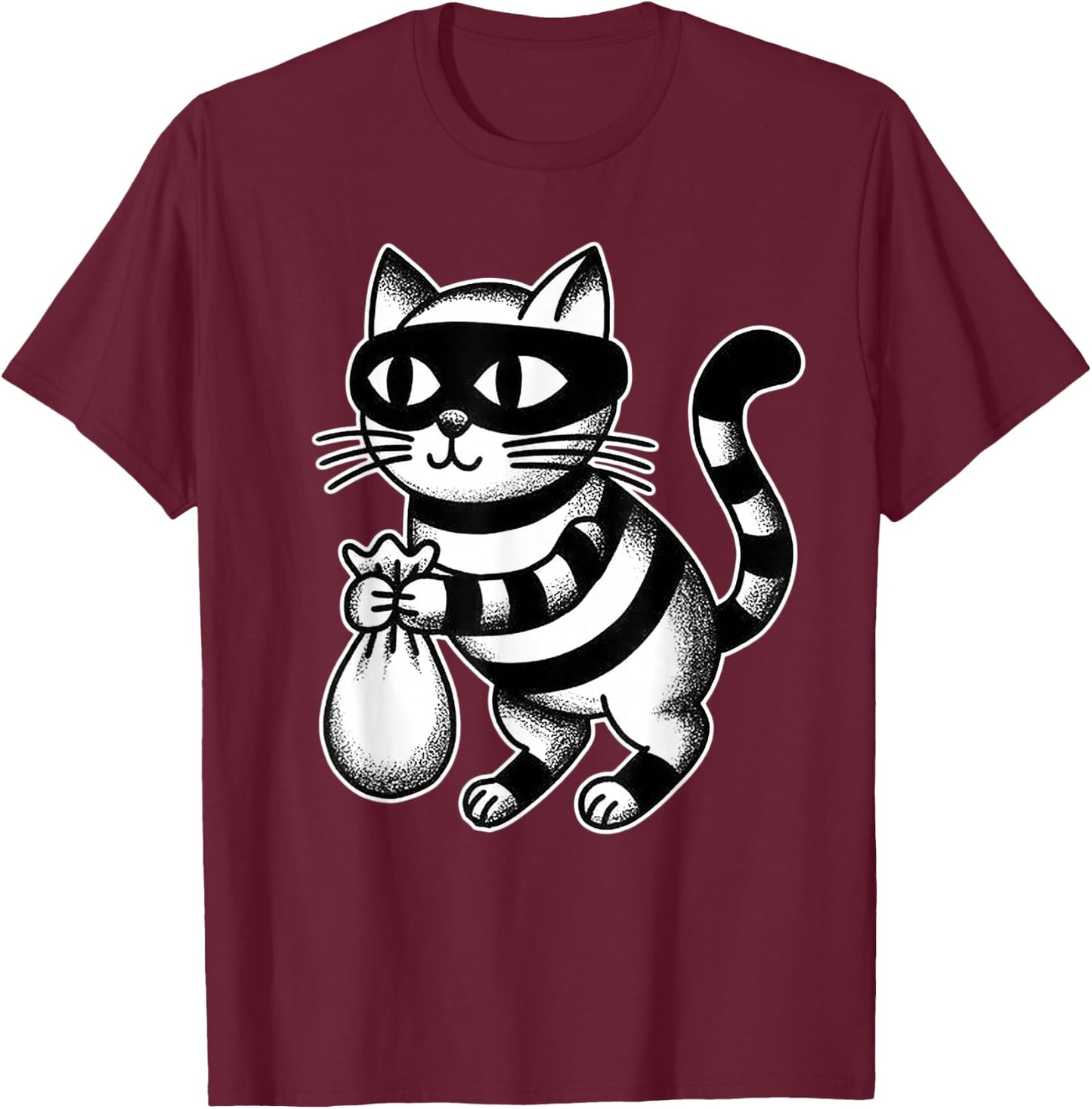 Cat Burglar Kitten Kitty Moneybag Blackwork T-Shirt - T-Shirt | Maroon