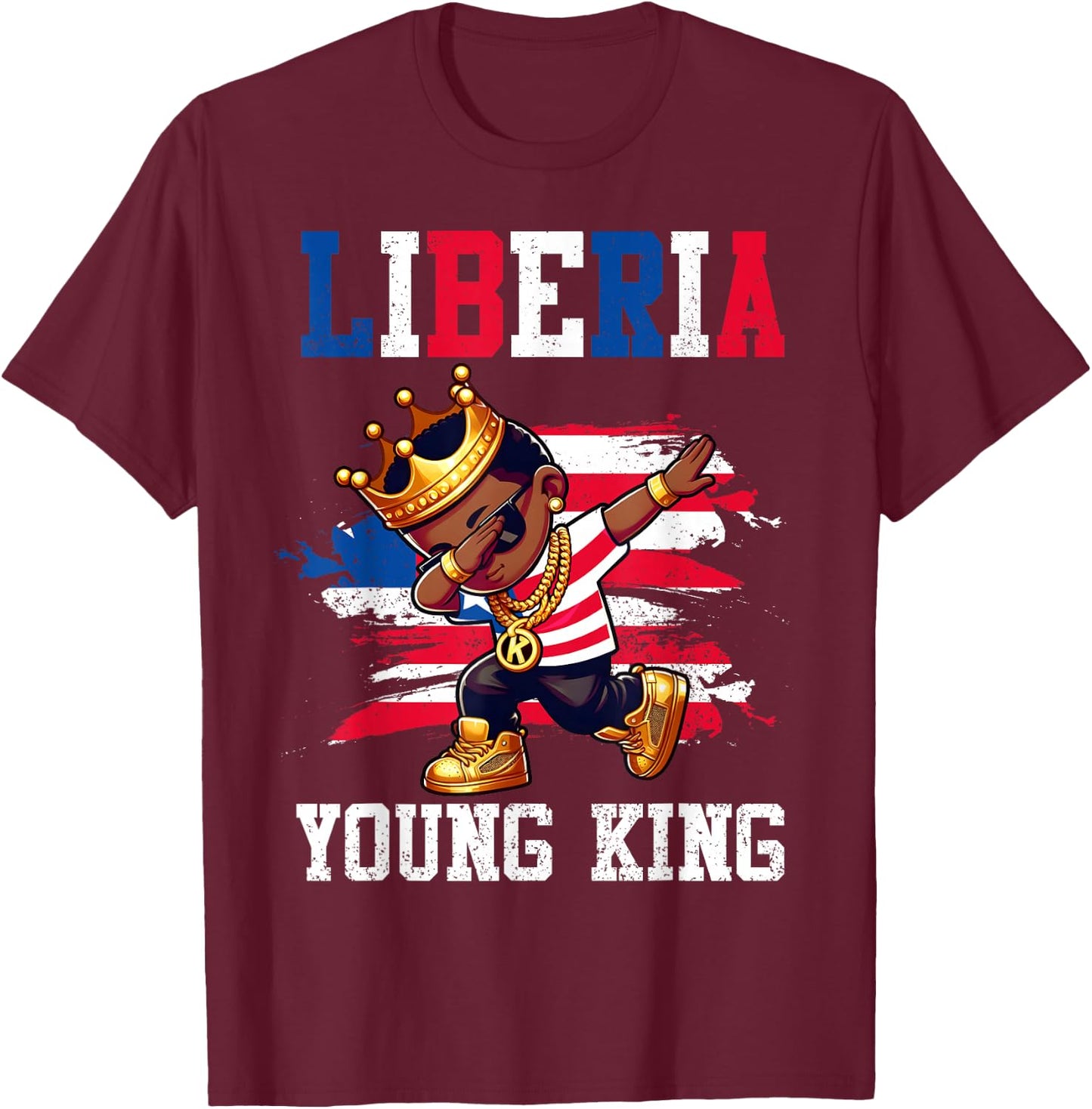 Liberia Young King Liberian Boy African Proud Liberian Flag T-Shirt - T-Shirt | Maroon