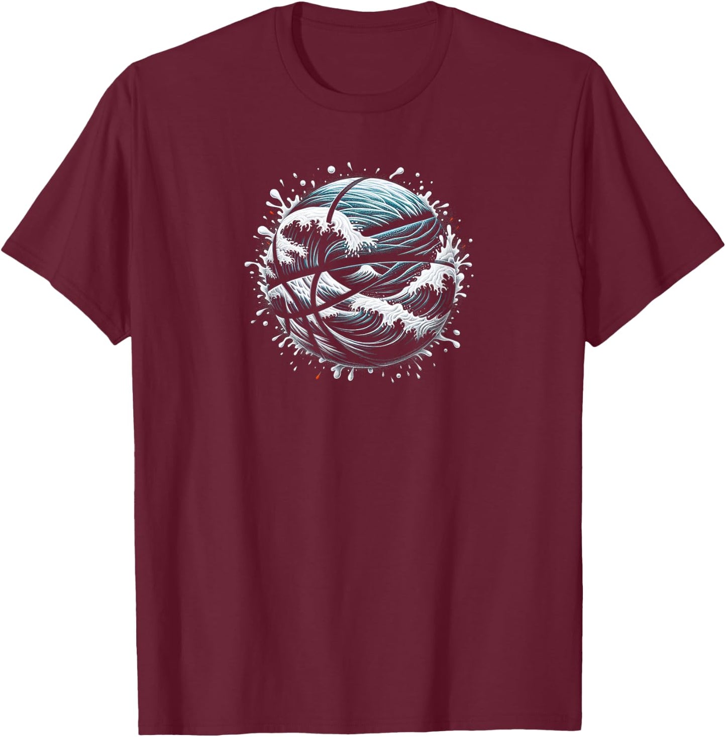 Foam and Waves Basketball Art Design T-Shirt - T-Shirt | Maroon
