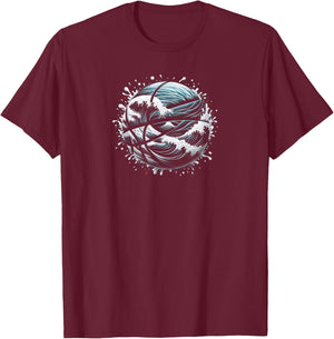 Foam and Waves Basketball Art Design T-Shirt - T-Shirt | Maroon
