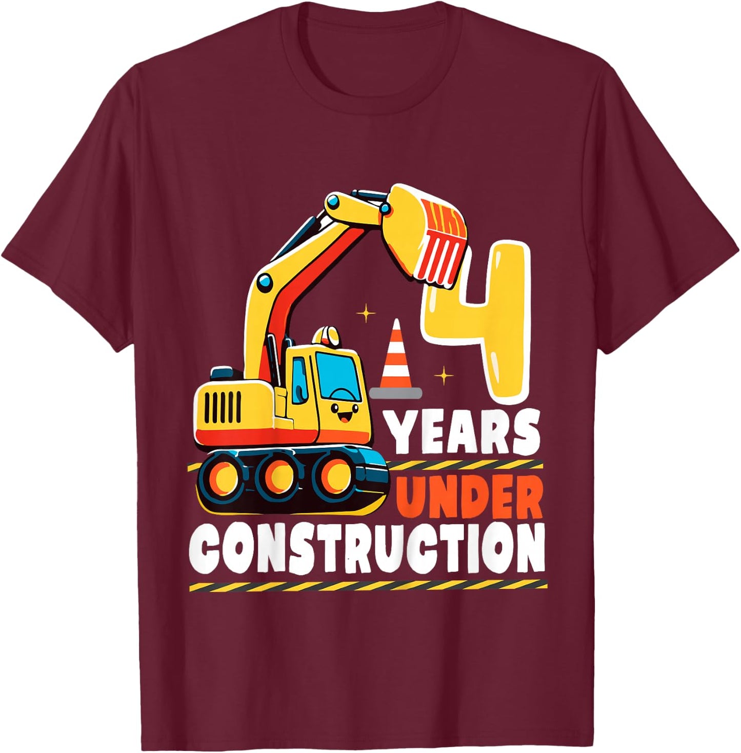 Kids 4 Years Under Construction Boy Four Year Old 4th Birthday T-Shirt - T-Shirt | Maroon