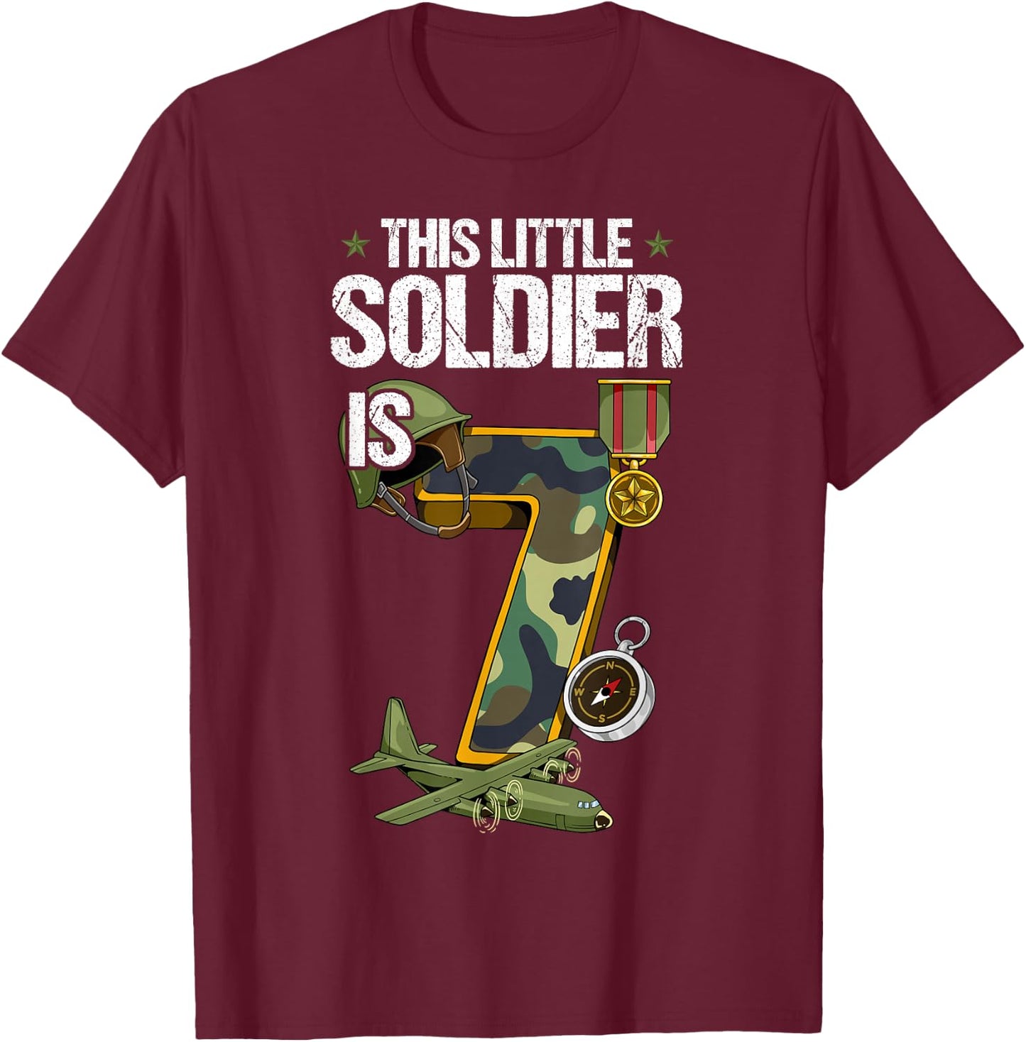 7th Birthday Army T-Shirt - T-Shirt | Maroon