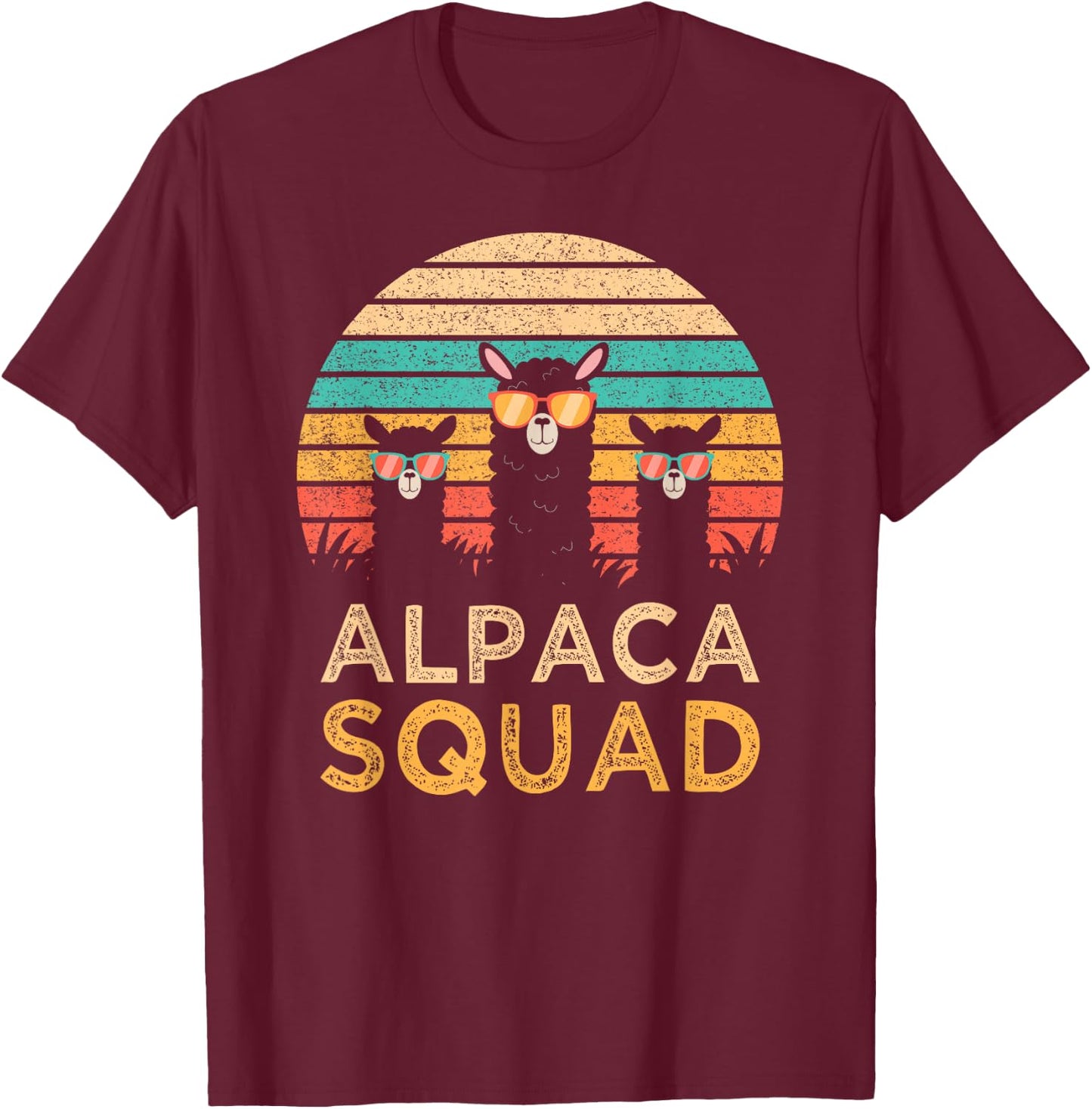 Funny Alpaca Squad Sunglasses Cool Alpacas Vintage Gift T-Shirt - T-Shirt | Maroon