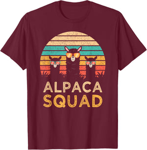 Funny Alpaca Squad Sunglasses Cool Alpacas Vintage Gift T-Shirt - T-Shirt | Maroon