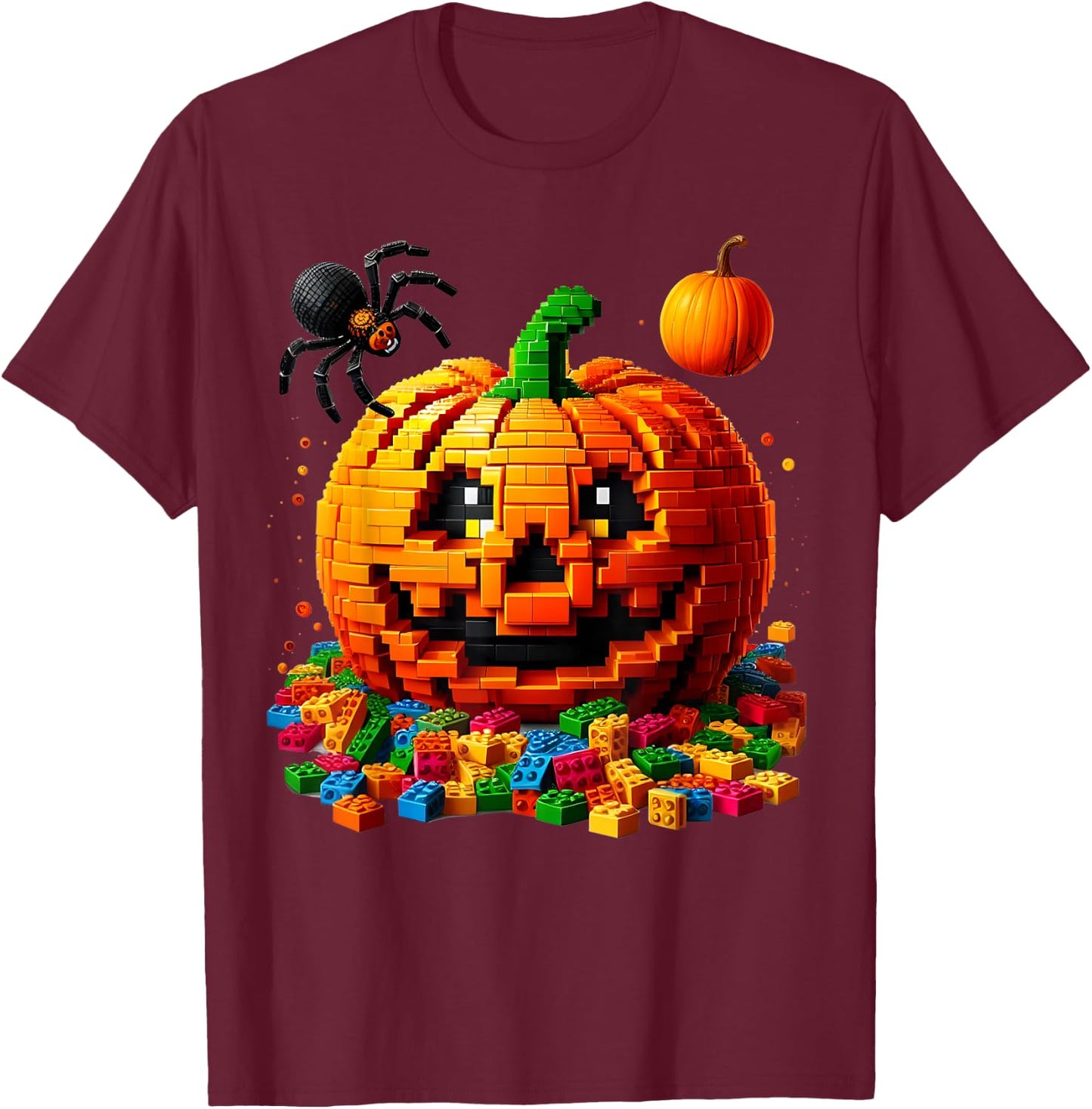 Master Builder Pumpkin Bricks Blocks Halloween Kids Boys Fun T-Shirt - T-Shirt | Maroon
