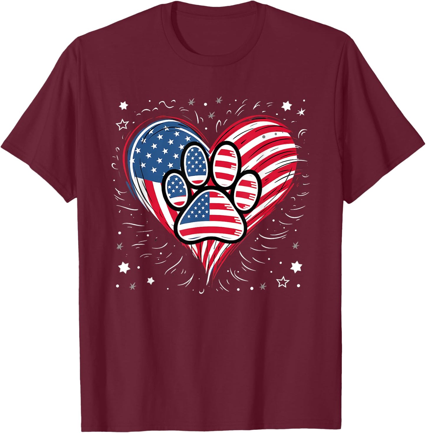 American Flag Patriotic Dog & Cat Paw Print - 4th Of July Kids Men T-Shirt - T-Shirt | Maroon