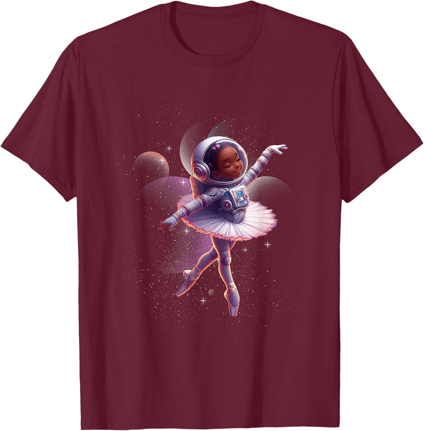 Ballerina Girl Space Astronaut Dancing Girl Dancer Sci-fi T-Shirt - T-Shirt | Maroon
