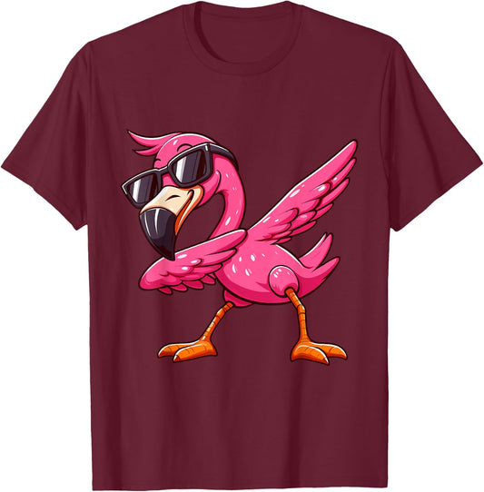 Dabbing Pink Flamingo Tropical Animal Lover Men Women Kids T-Shirt - T-Shirt | Maroon