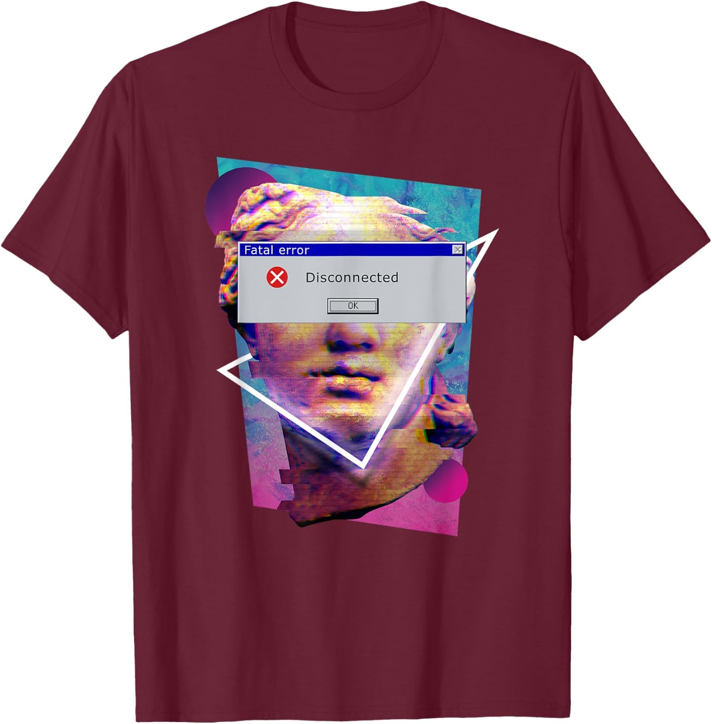 Fatal Error Disconnected Glitch Statue Vaporwave Retro 80s T-Shirt - T-Shirt | Maroon