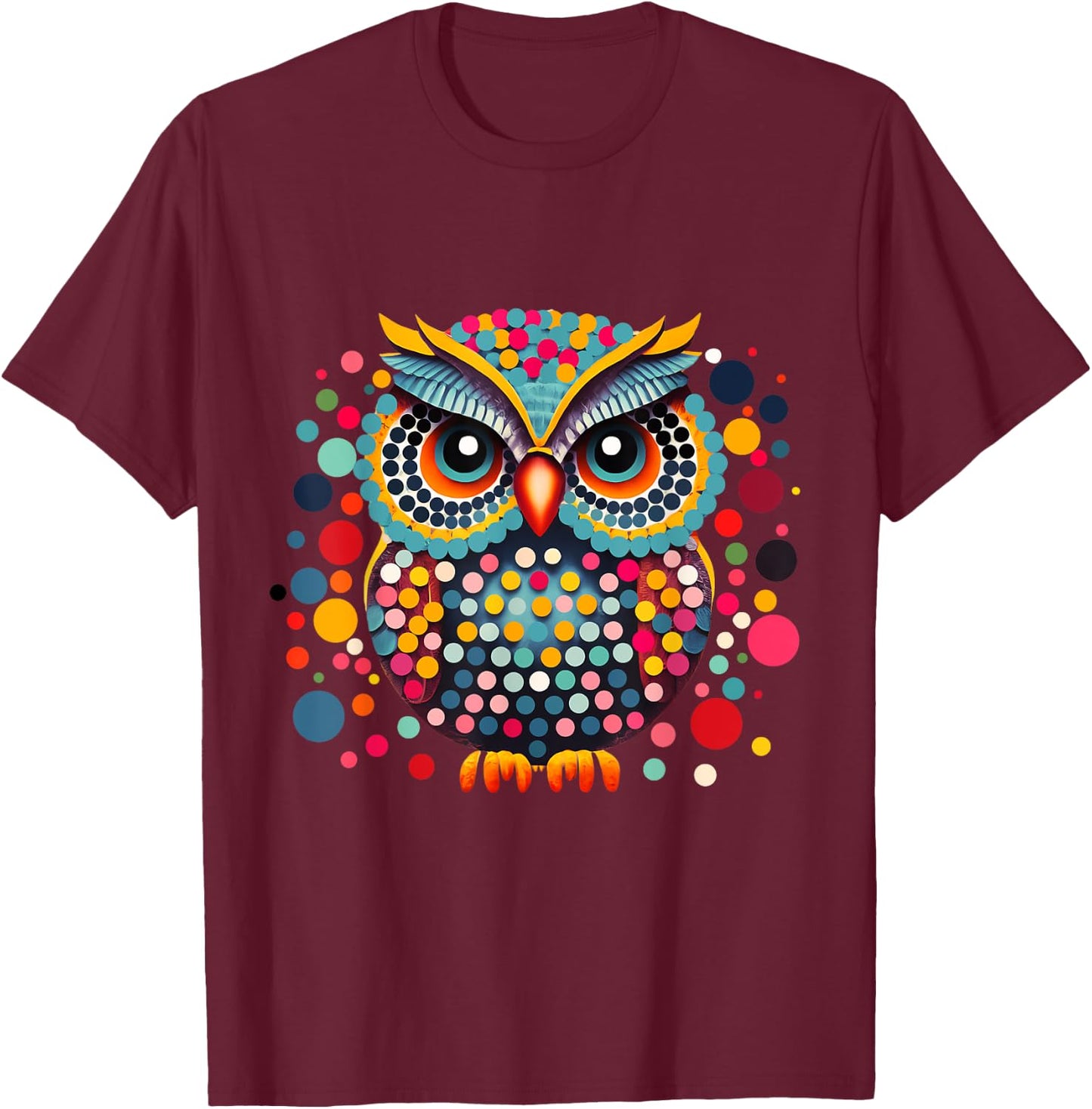 Owl Lovers Colorful Polka Dot Day Men Women Kids Youth Cool T-Shirt - T-Shirt | Maroon