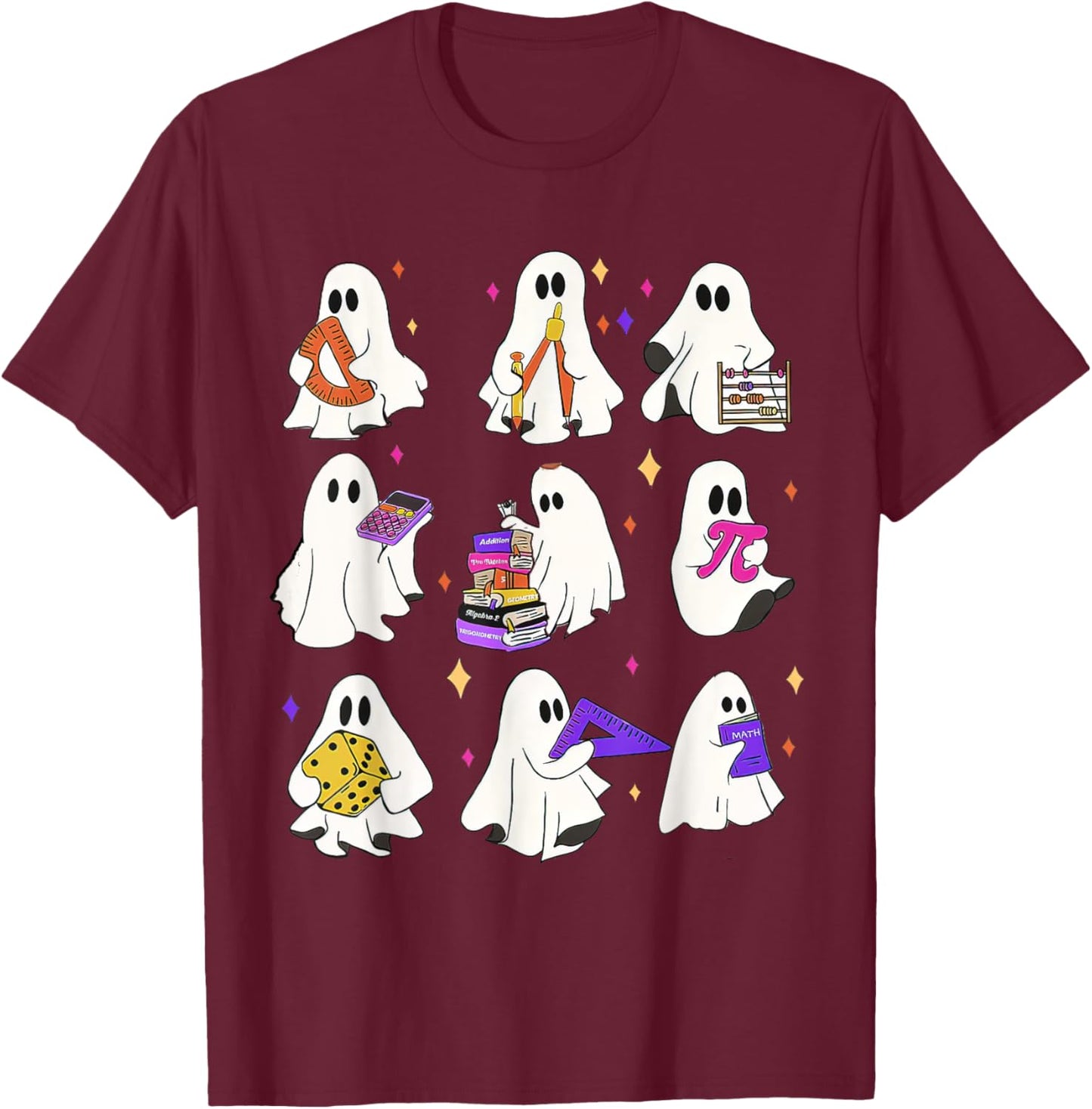 Halloween Math Teacher, Ghost Math Teacher, Back To School T-Shirt - T-Shirt | Maroon