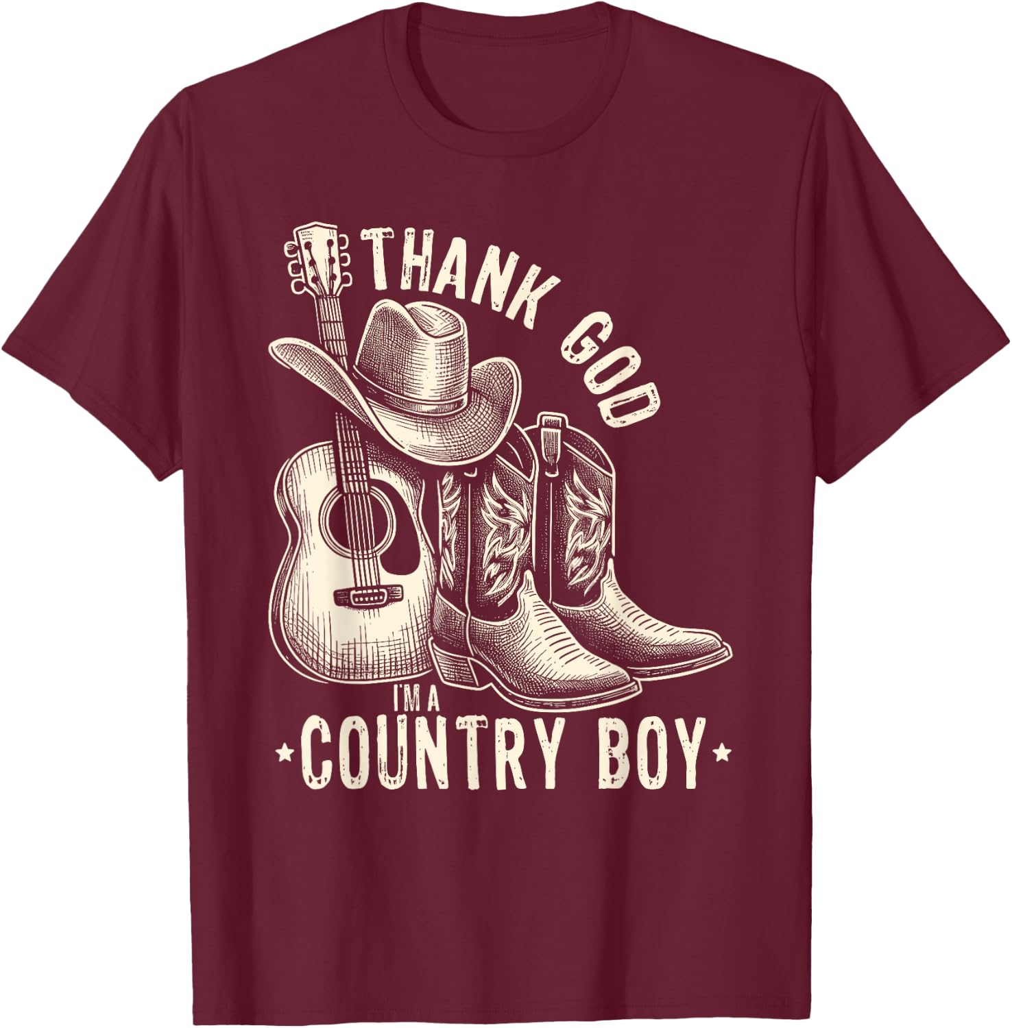 Thank God I'm A Country Music Boy Cowboy Western Retro T-Shirt - T-Shirt | Maroon
