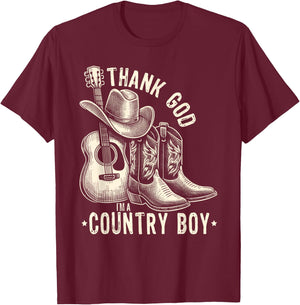 Thank God I'm A Country Music Boy Cowboy Western Retro T-Shirt - T-Shirt | Maroon