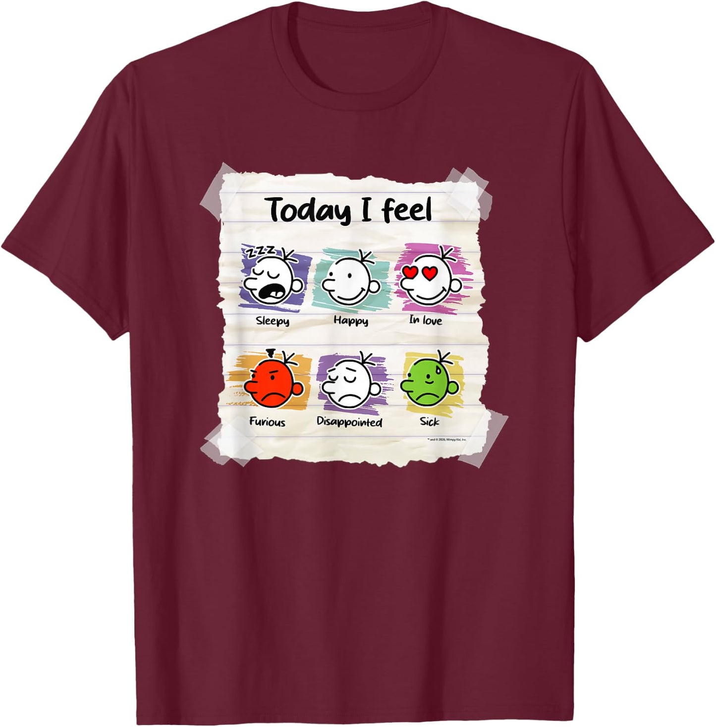 Diary of a Wimpy Kid Today I Feel Mood Chart T-Shirt - T-Shirt | Maroon