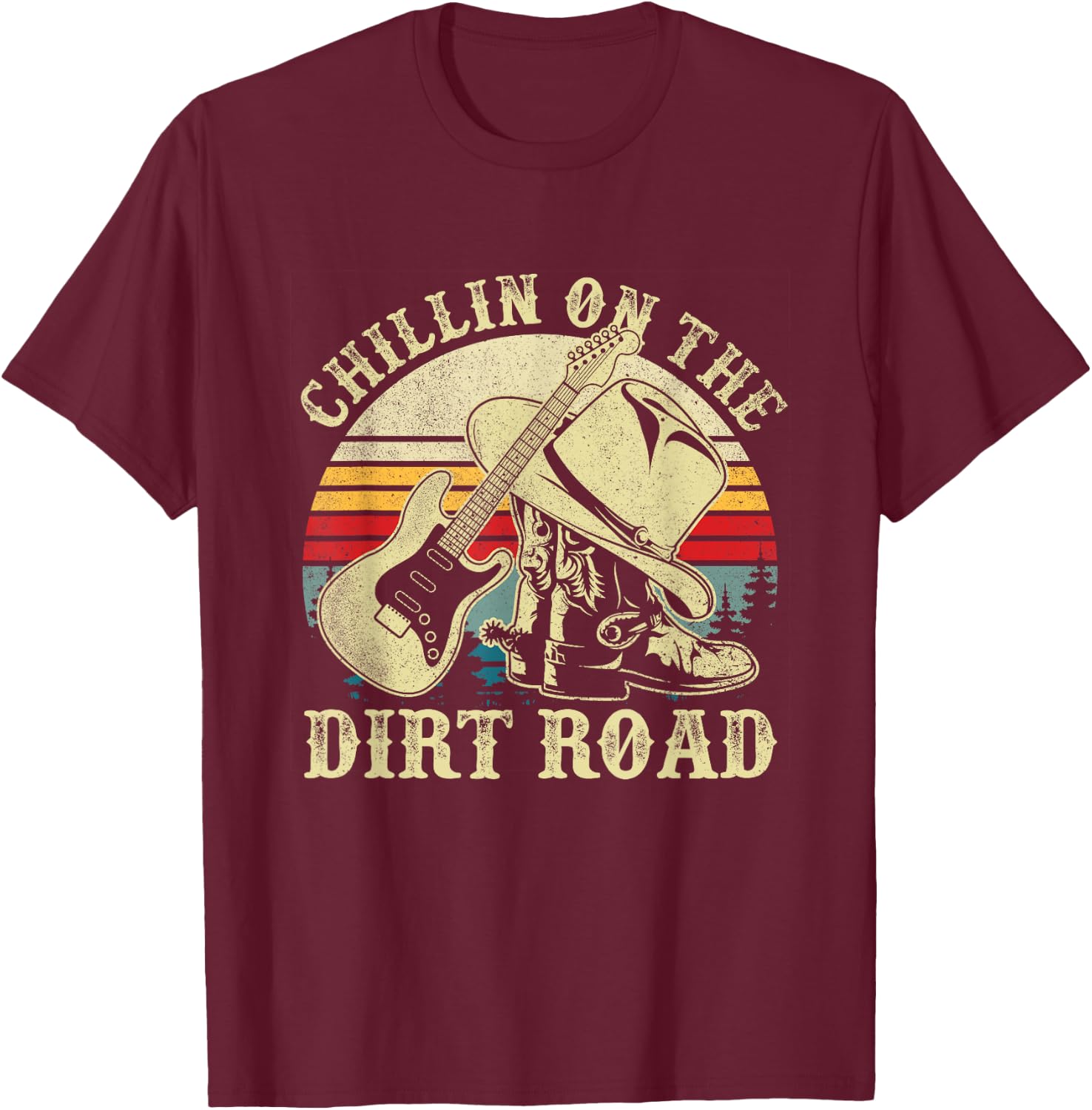 Chillin On The Dirt Road Western Life Rodeo Country Music T-Shirt - T-Shirt | Maroon