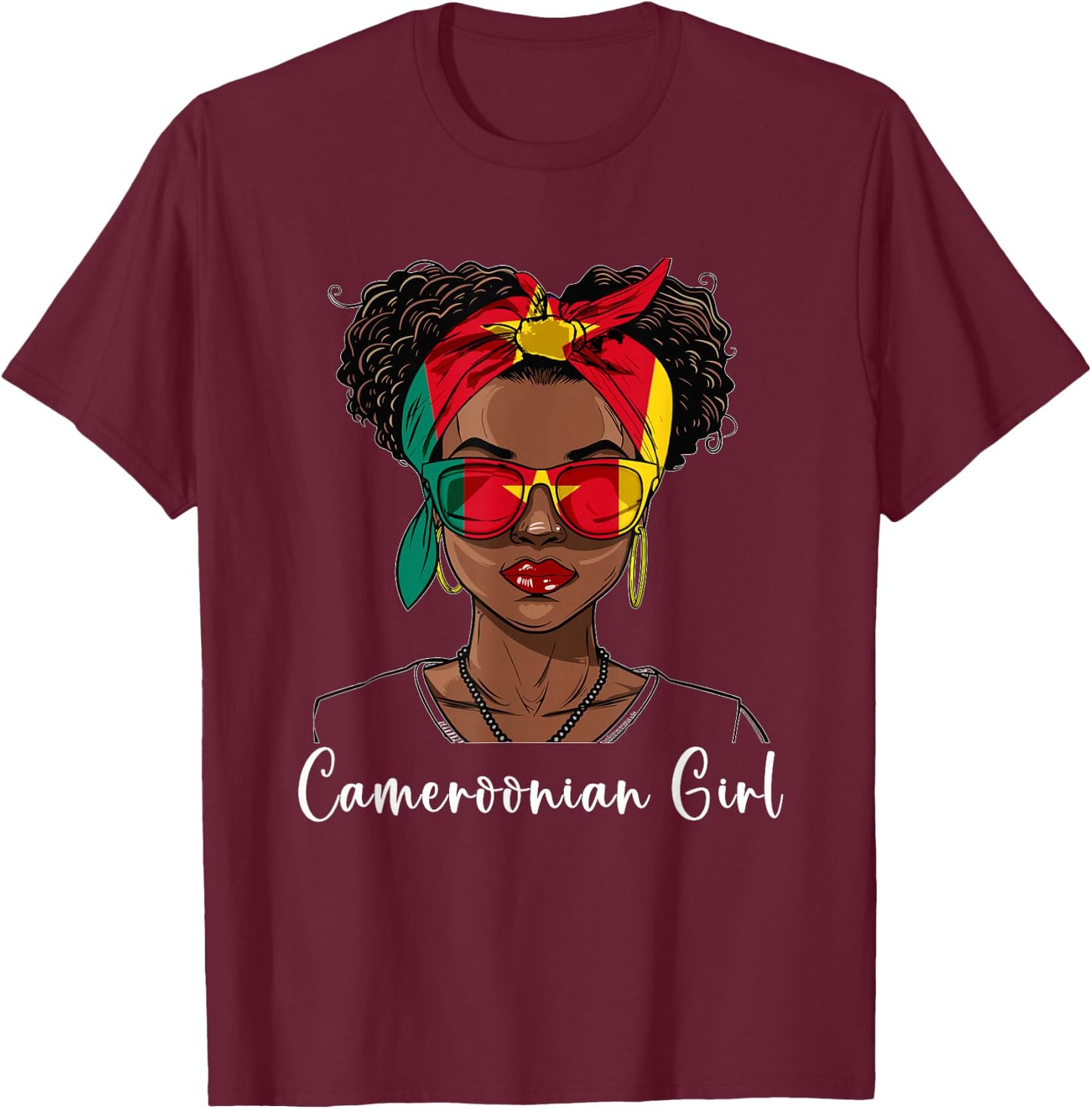 Cameroon Flag Outfit for Woman Girl Souvenirs Cameroonian T-Shirt - T-Shirt | Maroon