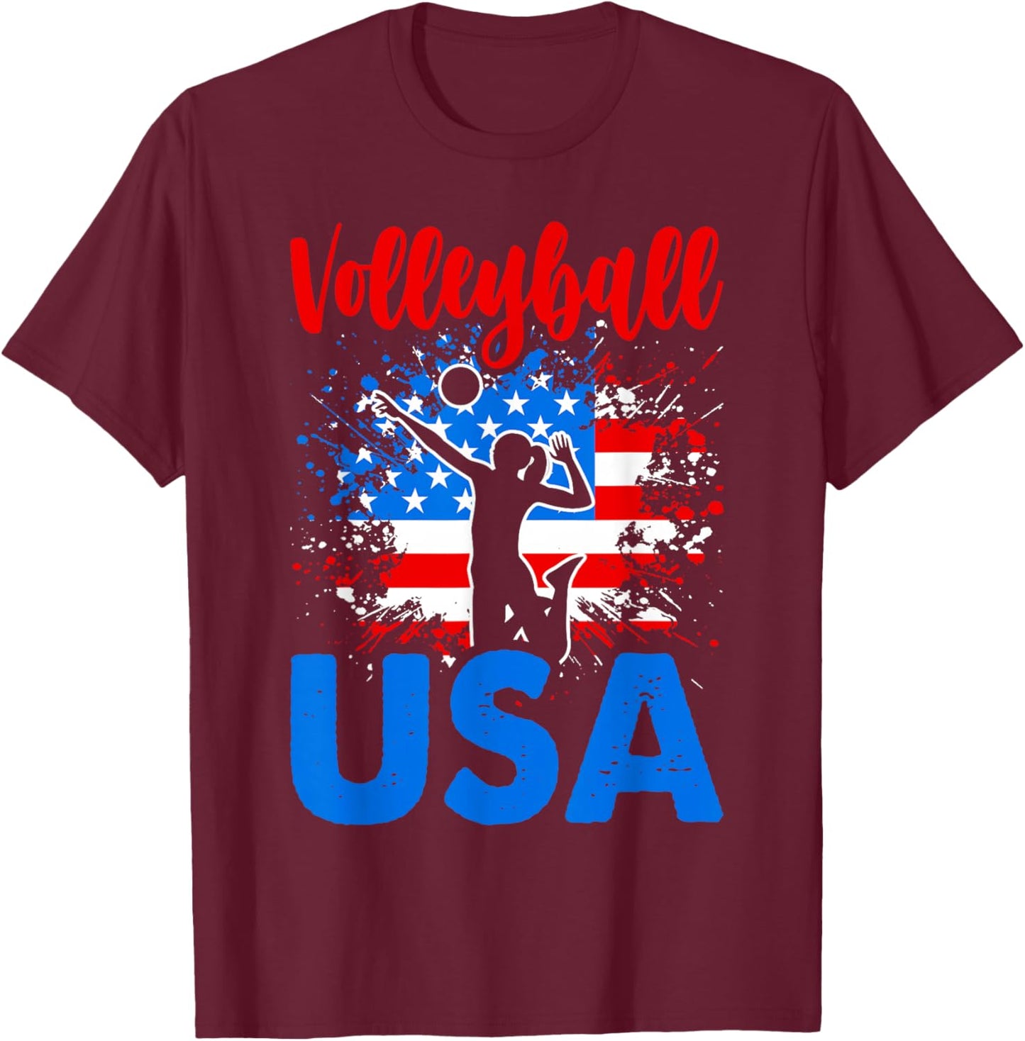 Volleyball USA Flag Support theTeam Flag T-Shirt - T-Shirt | Maroon