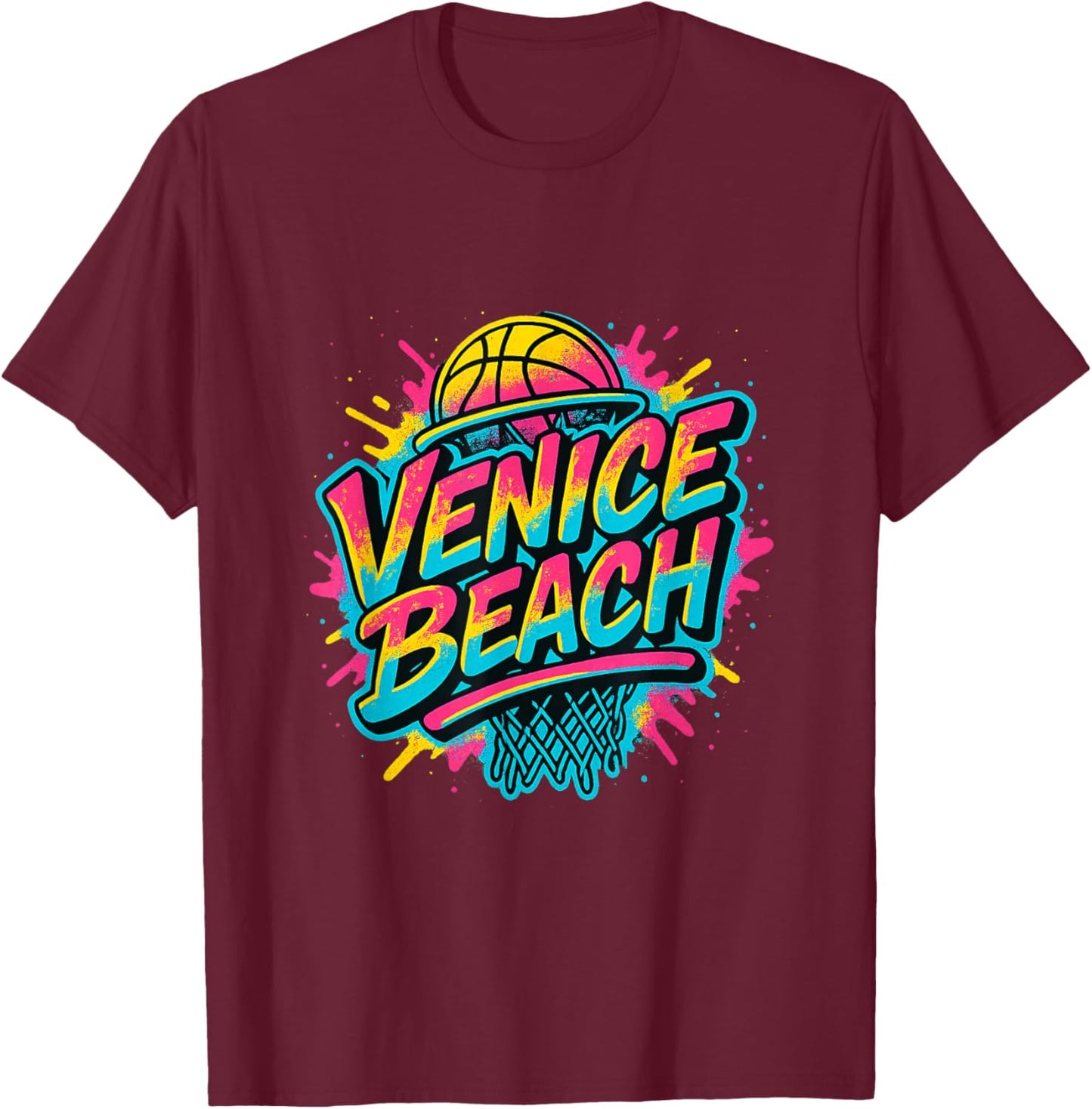 Venice Beach Streetball 90s Style Graffiti Basketball Graphi T-Shirt - T-Shirt | Maroon