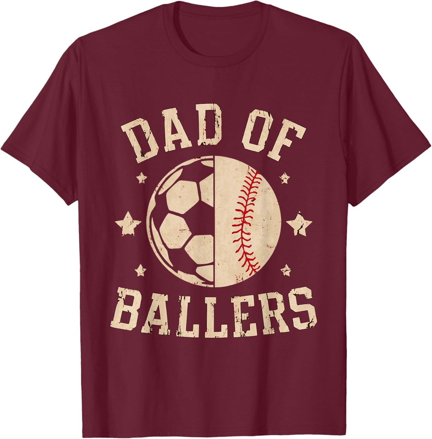 Dad Of Ballers Baseball Soccer Ball Fathers Day coach T-Shirt - T-Shirt | Maroon