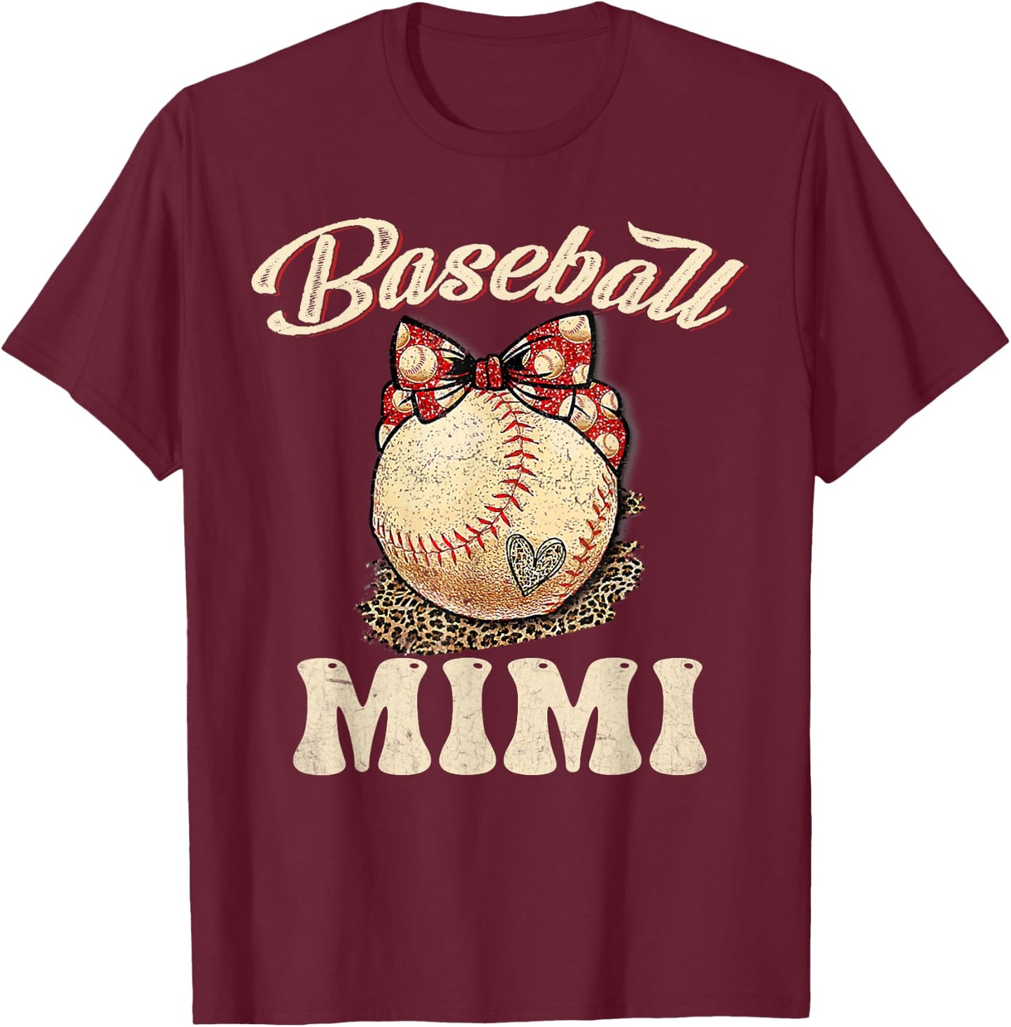 Softball Baseball Mimi Shirt Leopard Mother's Day Gifts T-Shirt - T-Shirt | Maroon