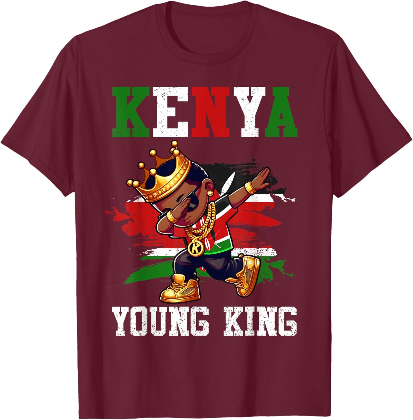 Kenya Young King Kenyan Boy African Proud Kenyan Flag T-Shirt - T-Shirt | Maroon