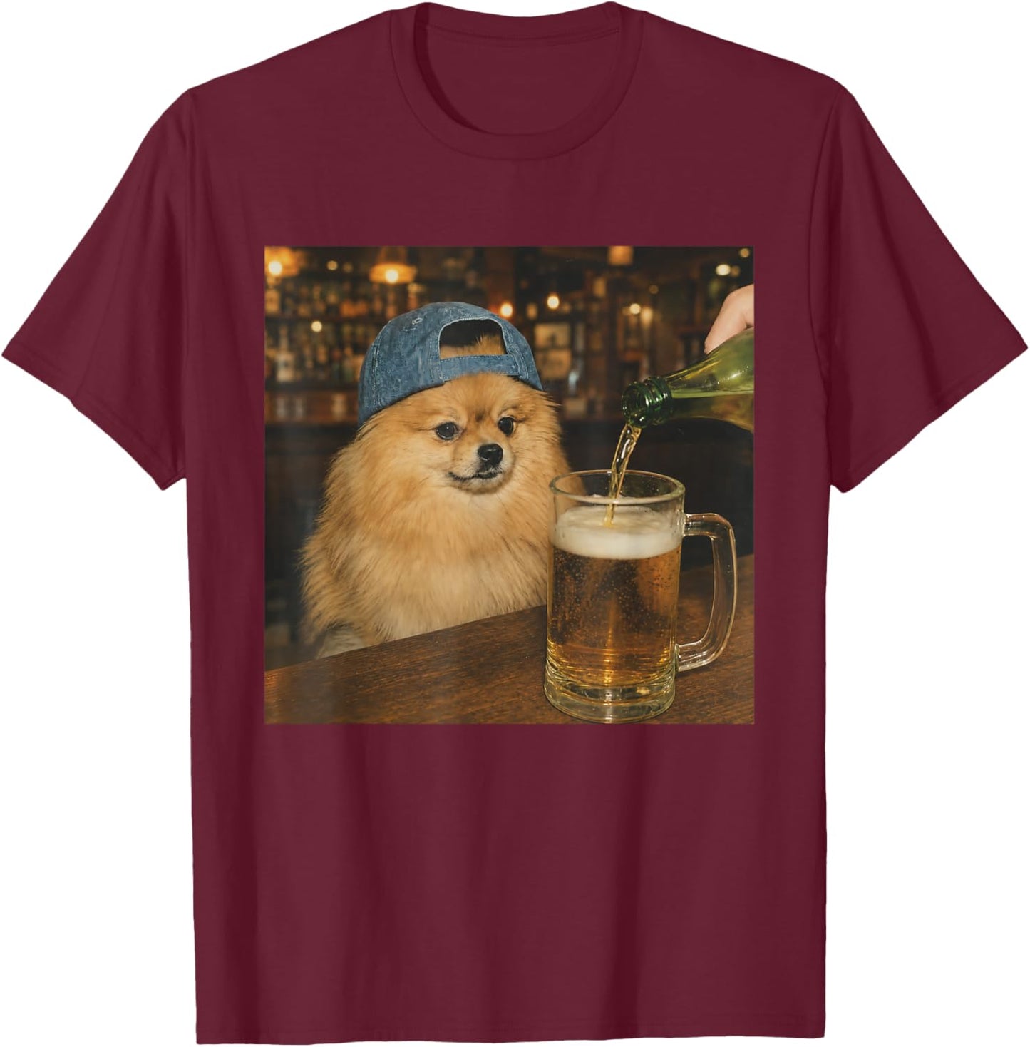 Pomeranian Drinking Beer Shirt Funny Dog Meme Art Vintage T-Shirt - T-Shirt | Maroon