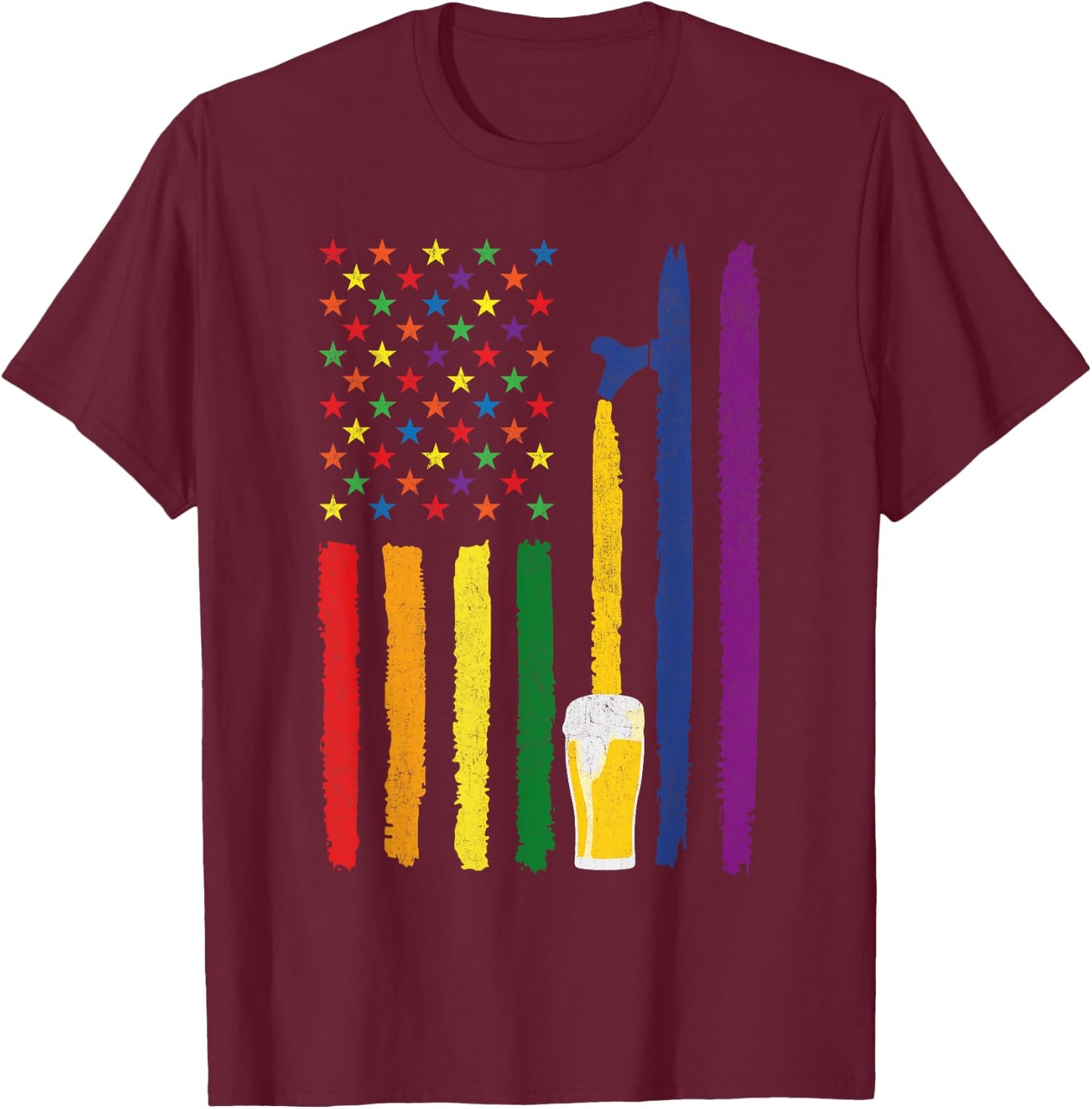 Craft Beer American Flag USA Patriotic 4th of July Gay Pride Women Men T-Shirt - T-Shirt | Maroon