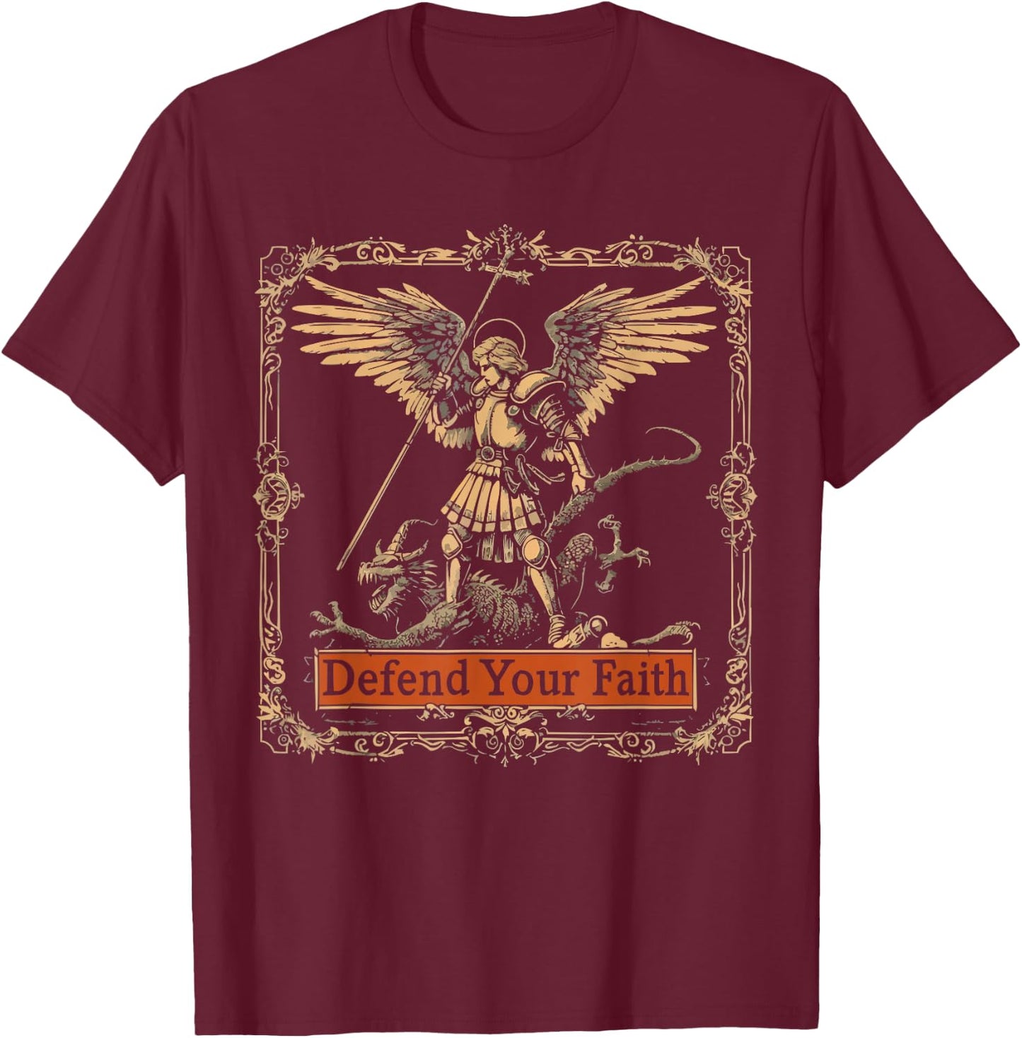 Archangel Catholic Religion Christianity Guardian Angel T-Shirt - T-Shirt | Maroon