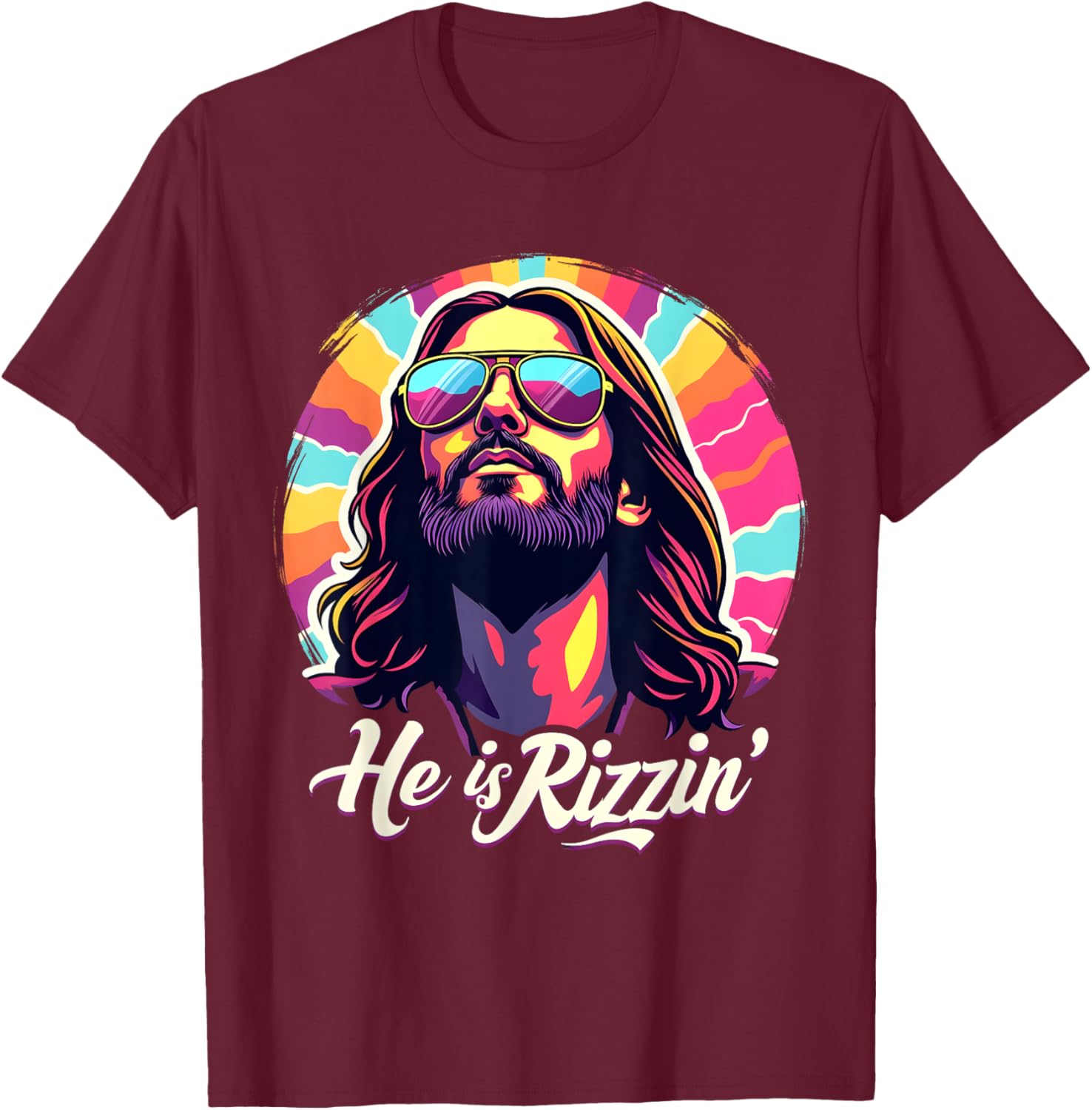 Retro Vintage Jesus Christian He Is Rizzin' Jesus Is Rizzen T-Shirt - T-Shirt | Maroon