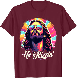 Retro Vintage Jesus Christian He Is Rizzin' Jesus Is Rizzen T-Shirt - T-Shirt | Maroon