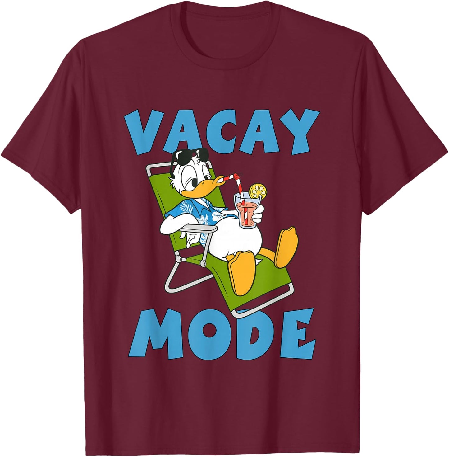 Disney Mickey and Friends Donald Vacay Mode Big Chest Logo T-Shirt - T-Shirt | Maroon