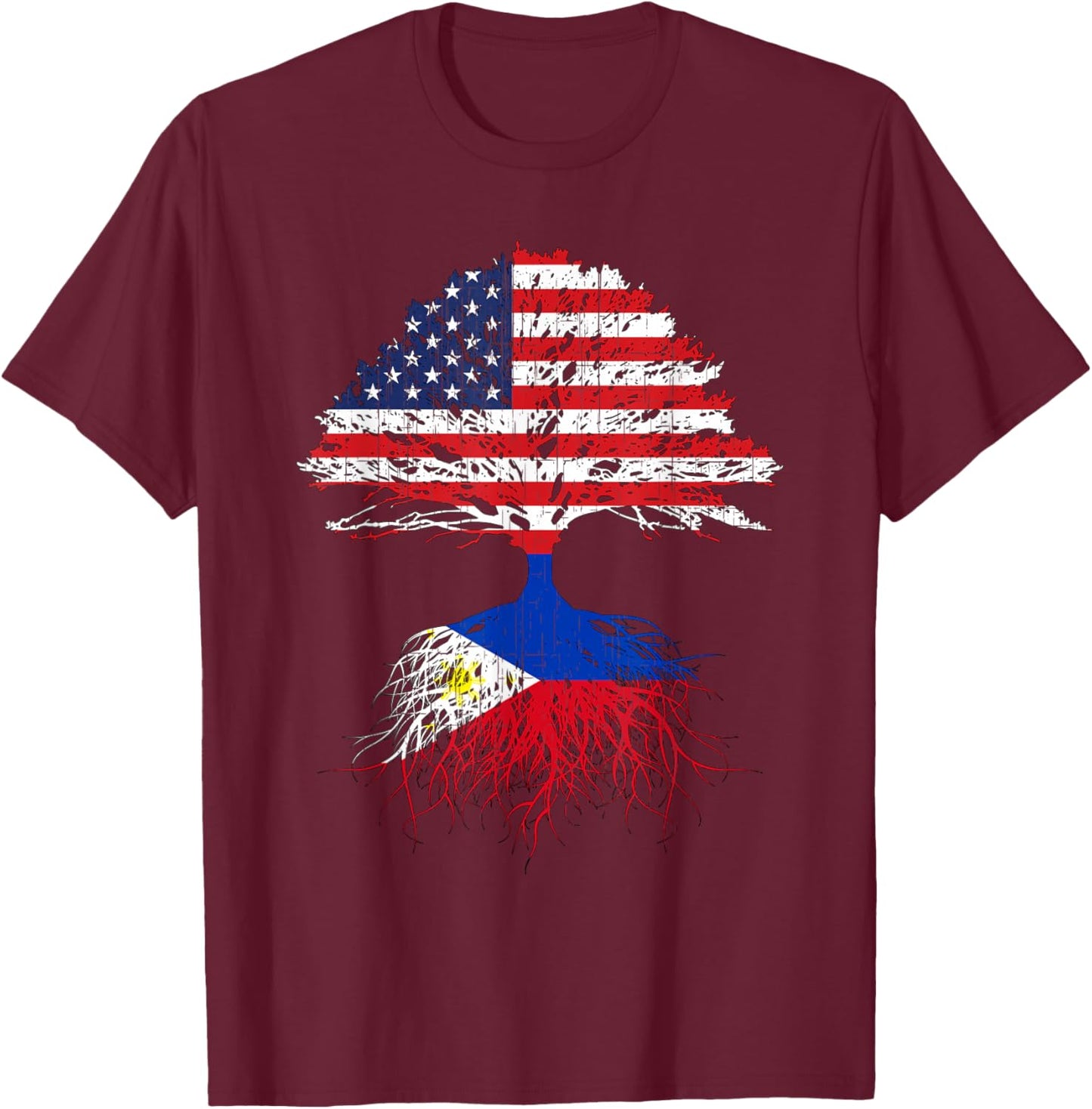 Filipino Roots American Grown Philippines Flag Shirt Gift T-Shirt - T-Shirt | Maroon