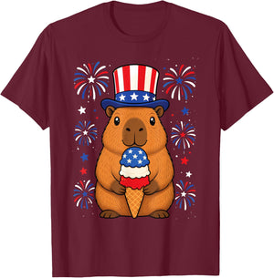 4th of July USA Capybara Independence Day Funny Patriotic T-Shirt - T-Shirt | Maroon