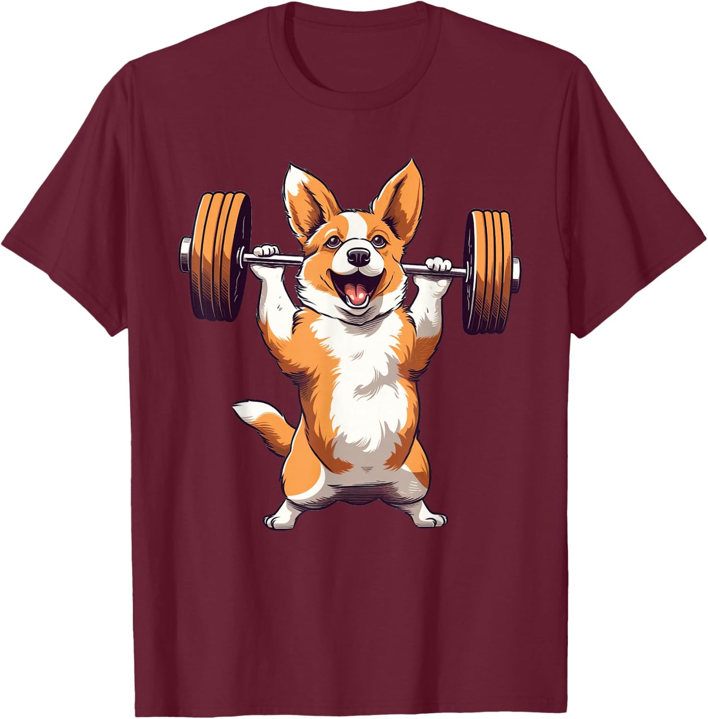 Corgi Dog Powerlifting Weightlifting Gym Workout T-Shirt - T-Shirt | Maroon