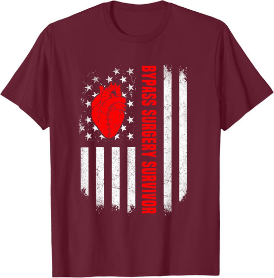 American Flag Bypass Surgery Survivor CABG Recovery USA Women Men T-Shirt - T-Shirt | Maroon