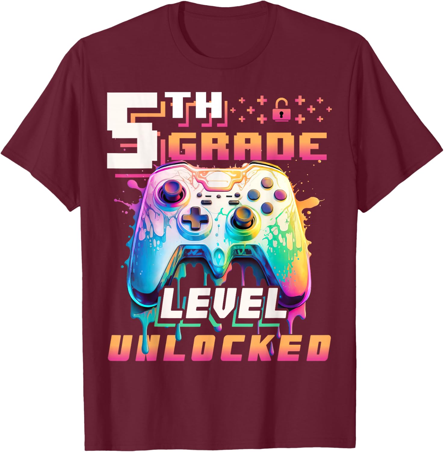 Back to School 5th Grade Boys Gamer First Day School Level T-Shirt - T-Shirt | Maroon