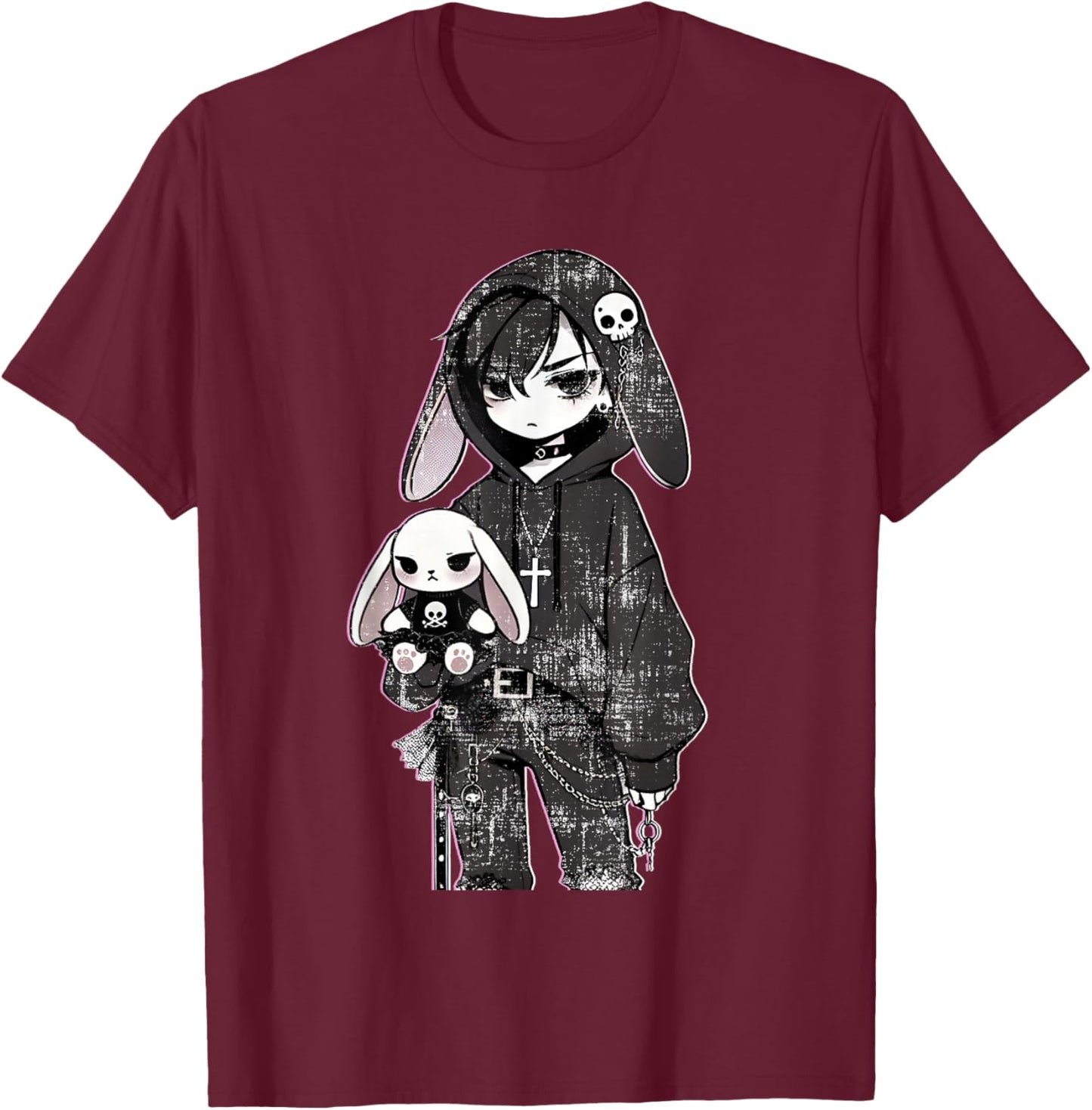 Grunge Bunny Anime Gothic Girl Aesthetic E-Girl Vibes Style T-Shirt - T-Shirt | Maroon