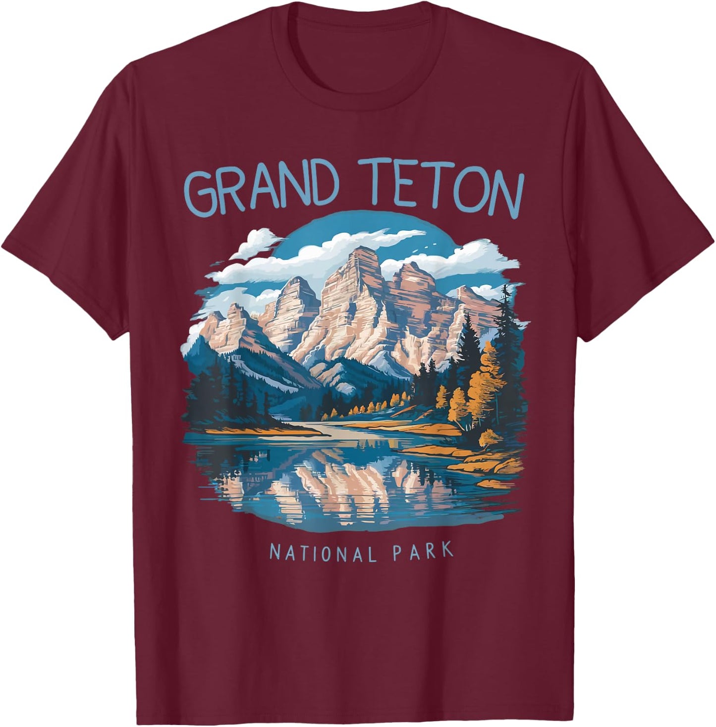Retro Grand Teton Jenny Lake National Park Vintage Men Women T-Shirt - T-Shirt | Maroon