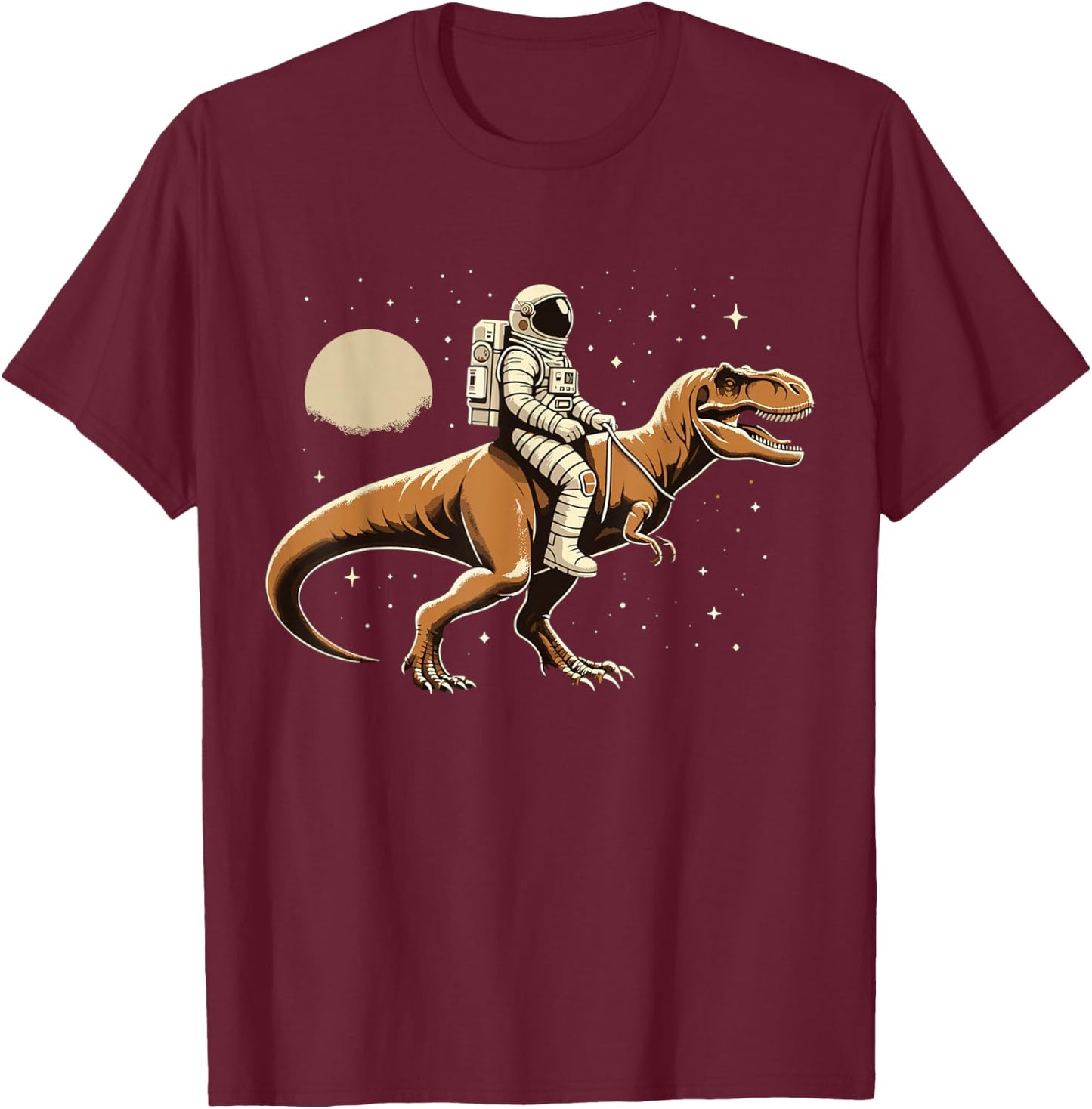 Astronaut Riding T-Rex Dinosaur Astro Space T-Shirt - T-Shirt | Maroon