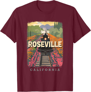 Roseville California CA Historic Railroads SD234 T-Shirt - T-Shirt | Maroon
