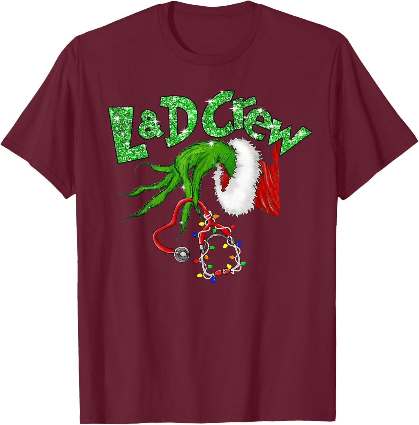 L & D Crew Nurse Merry Christmas Stethoscope Xmas Pajamas T-Shirt - T-Shirt | Maroon