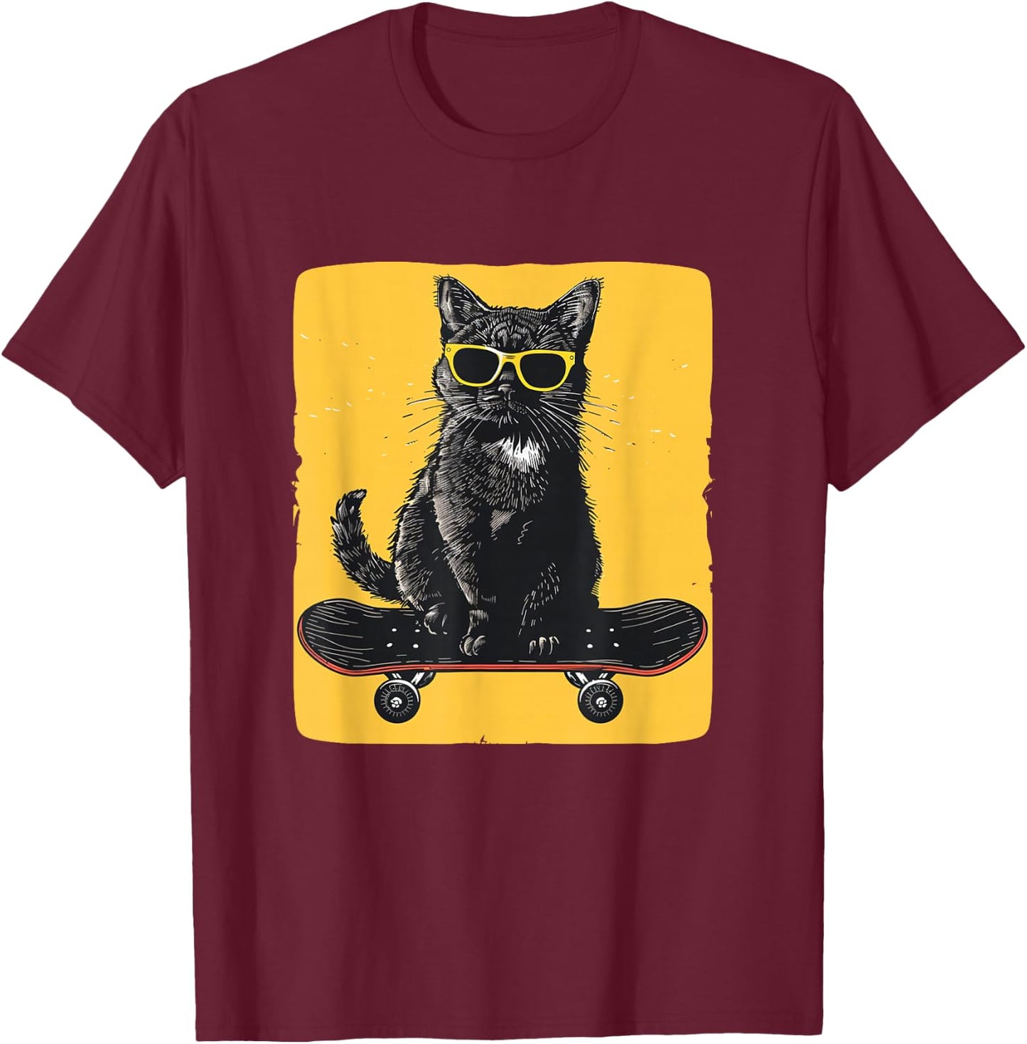 Cool Sunglasses Cat on a Skateboard for a Trendy Ride T-Shirt - T-Shirt | Maroon