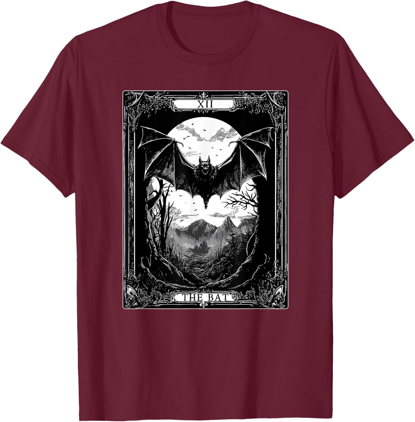 The Bat Tarot Card Vintage Gothic Halloween T-Shirt - T-Shirt | Maroon