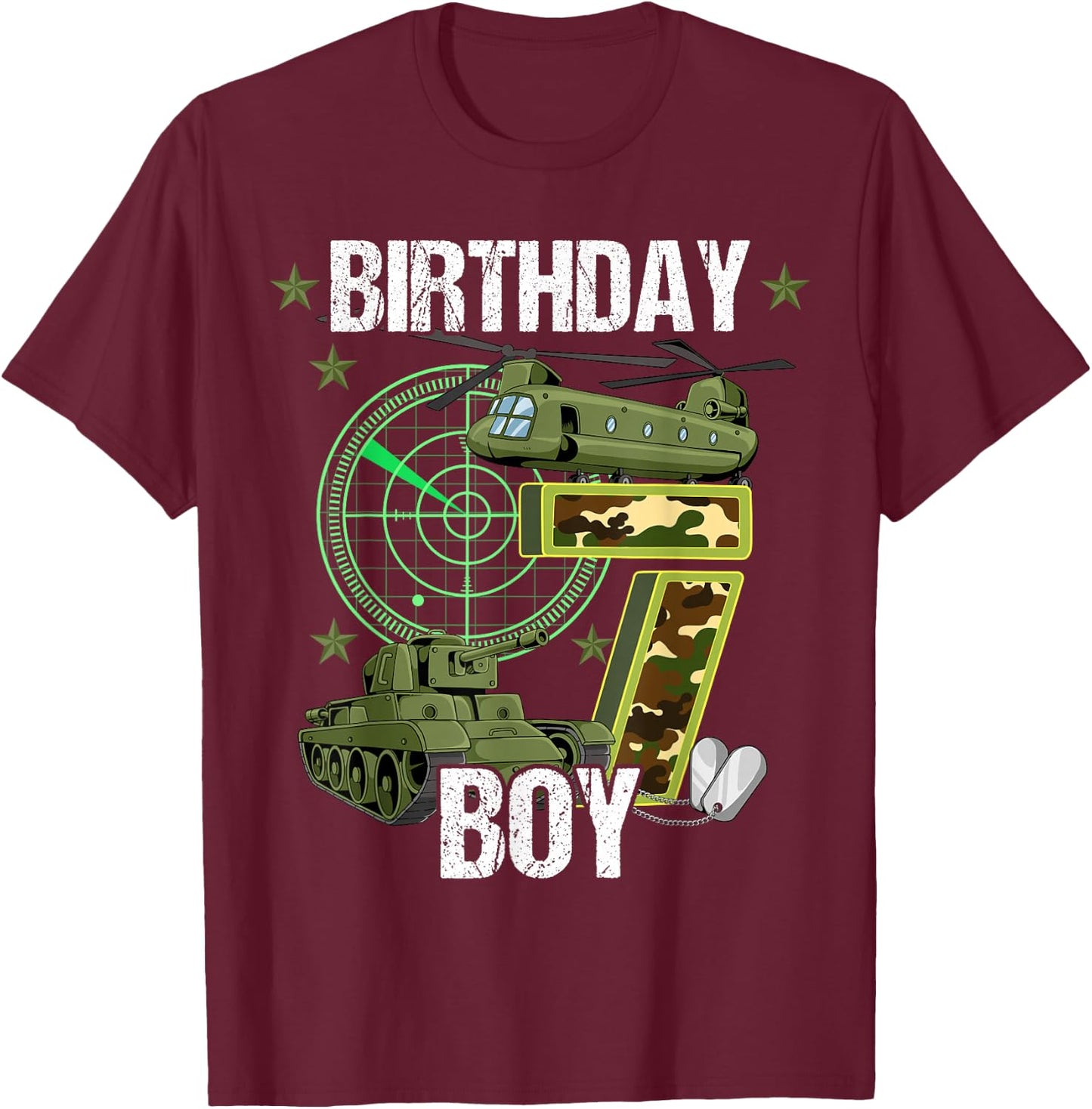 7th Birthday Army T-Shirt - T-Shirt | Maroon