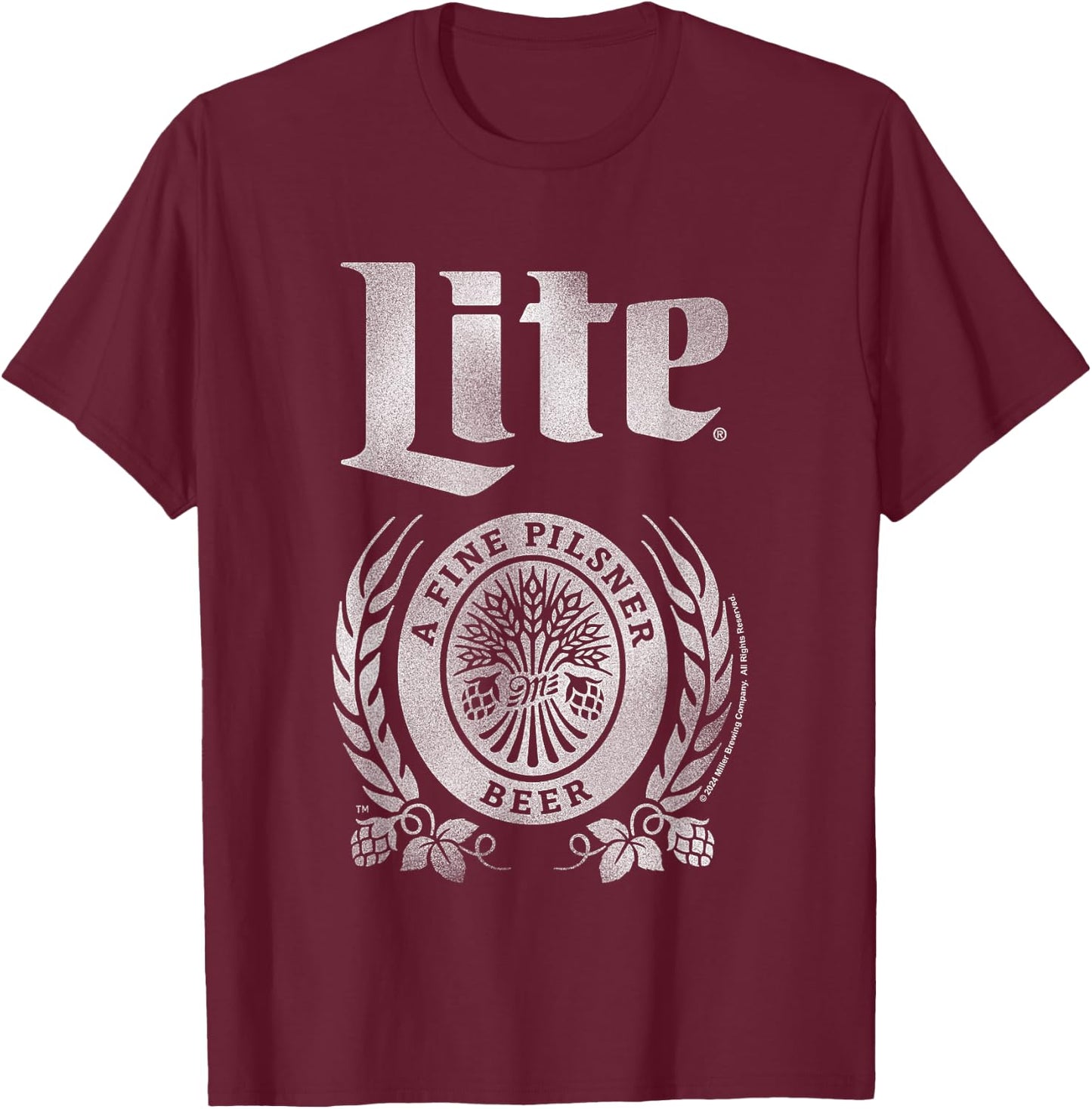 Miller Lite A Fine Pilsner Faded Vintage Label T-Shirt - T-Shirt | Maroon
